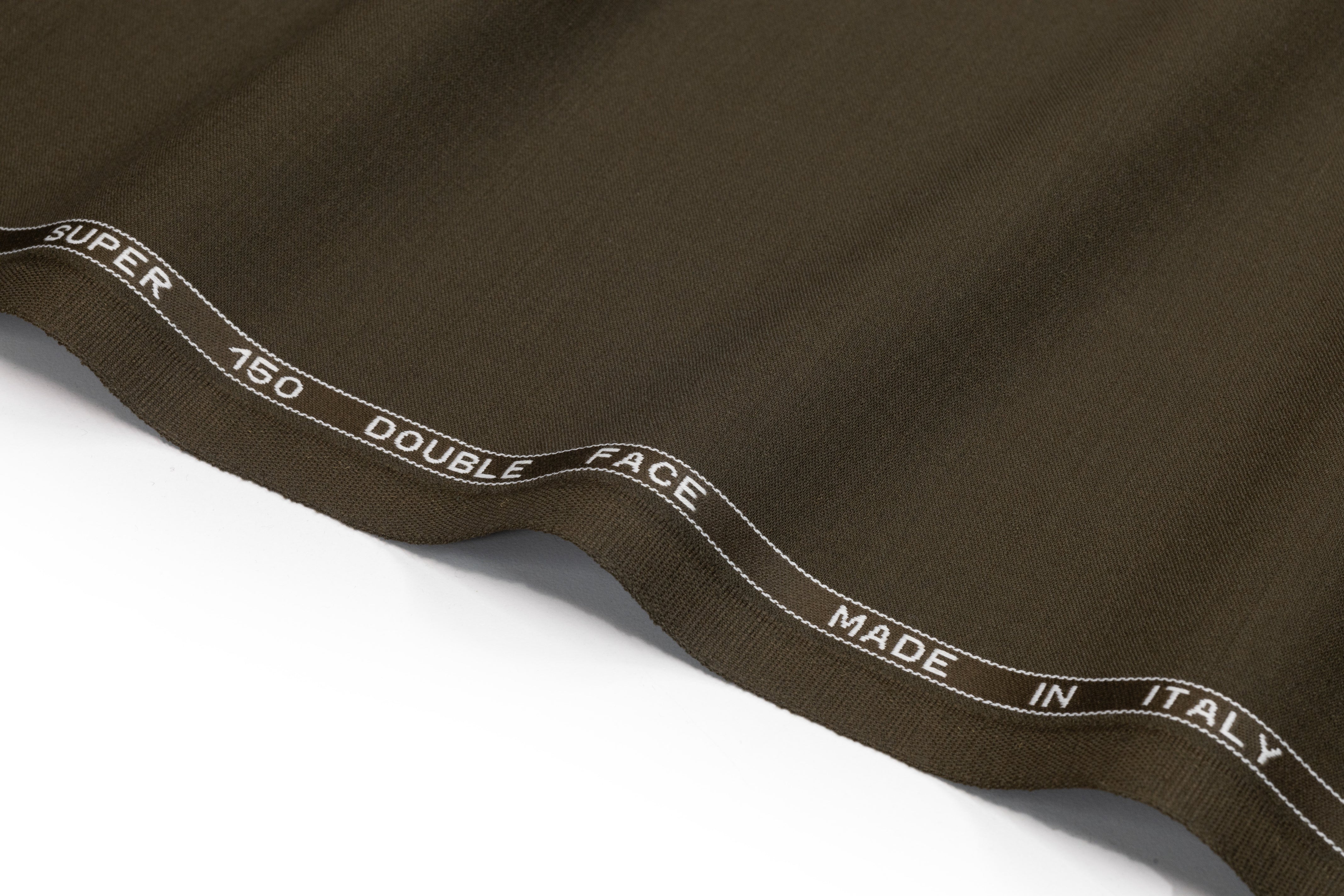 Super 150s Italian Wool Blend Satin Faille Suiting - Dark Olive