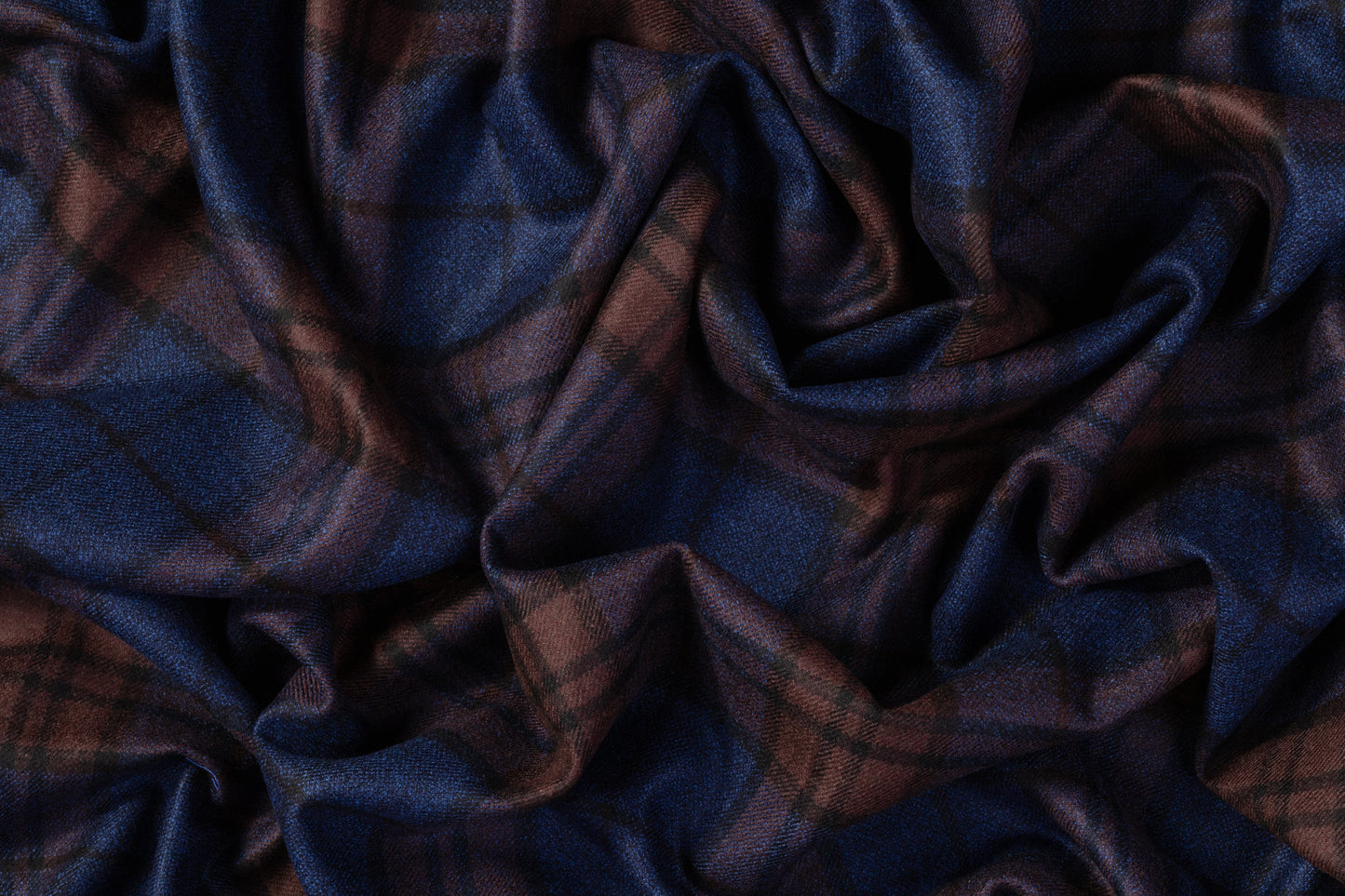 Double Faced Checked Italian Wool - Blue / Brown