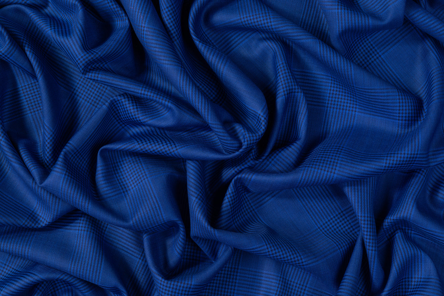 Double Faced Plaid Wool and Silk Suiting - Blue / Black