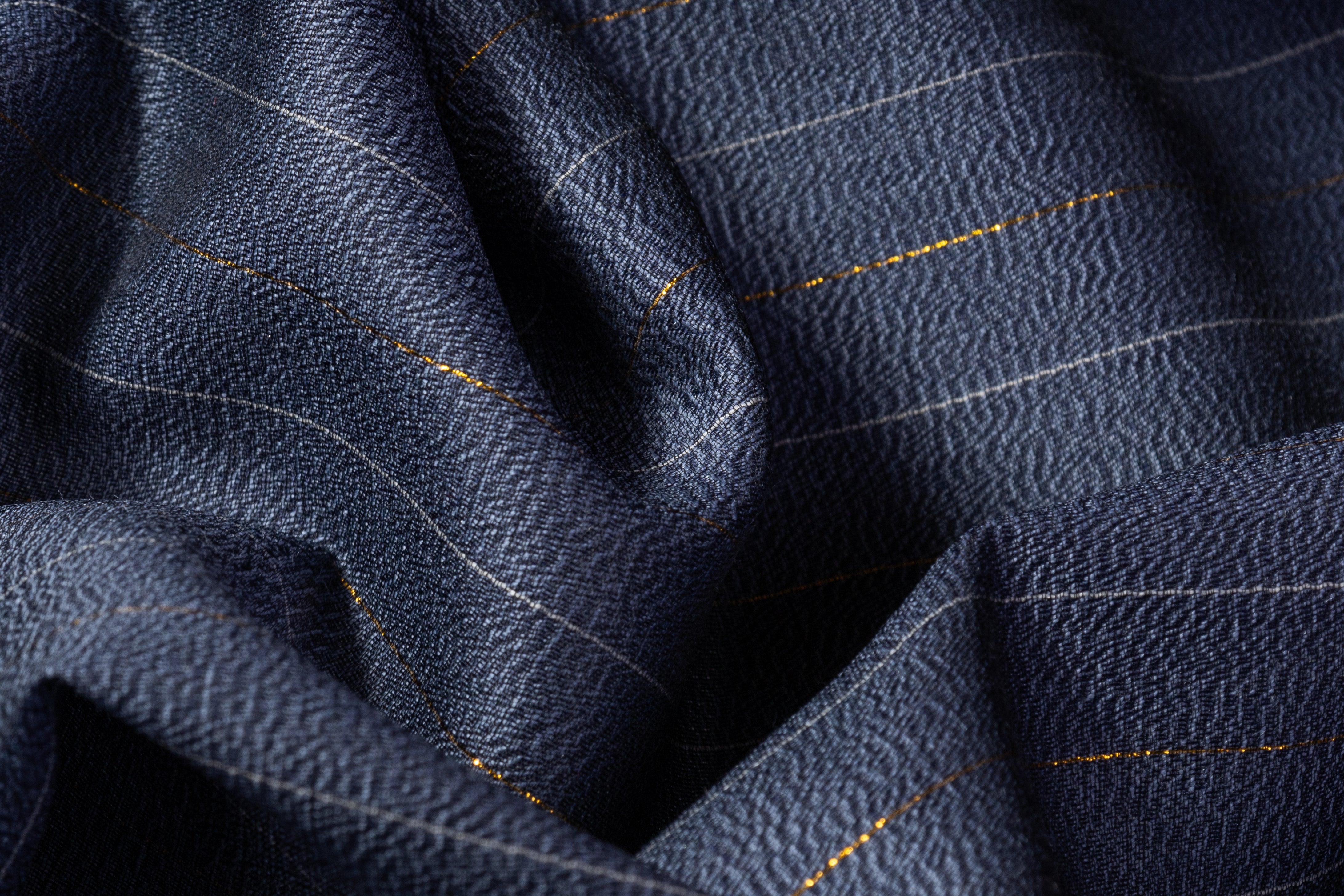 Metallic Striped Italian Silk Gazar - Blue / Gold