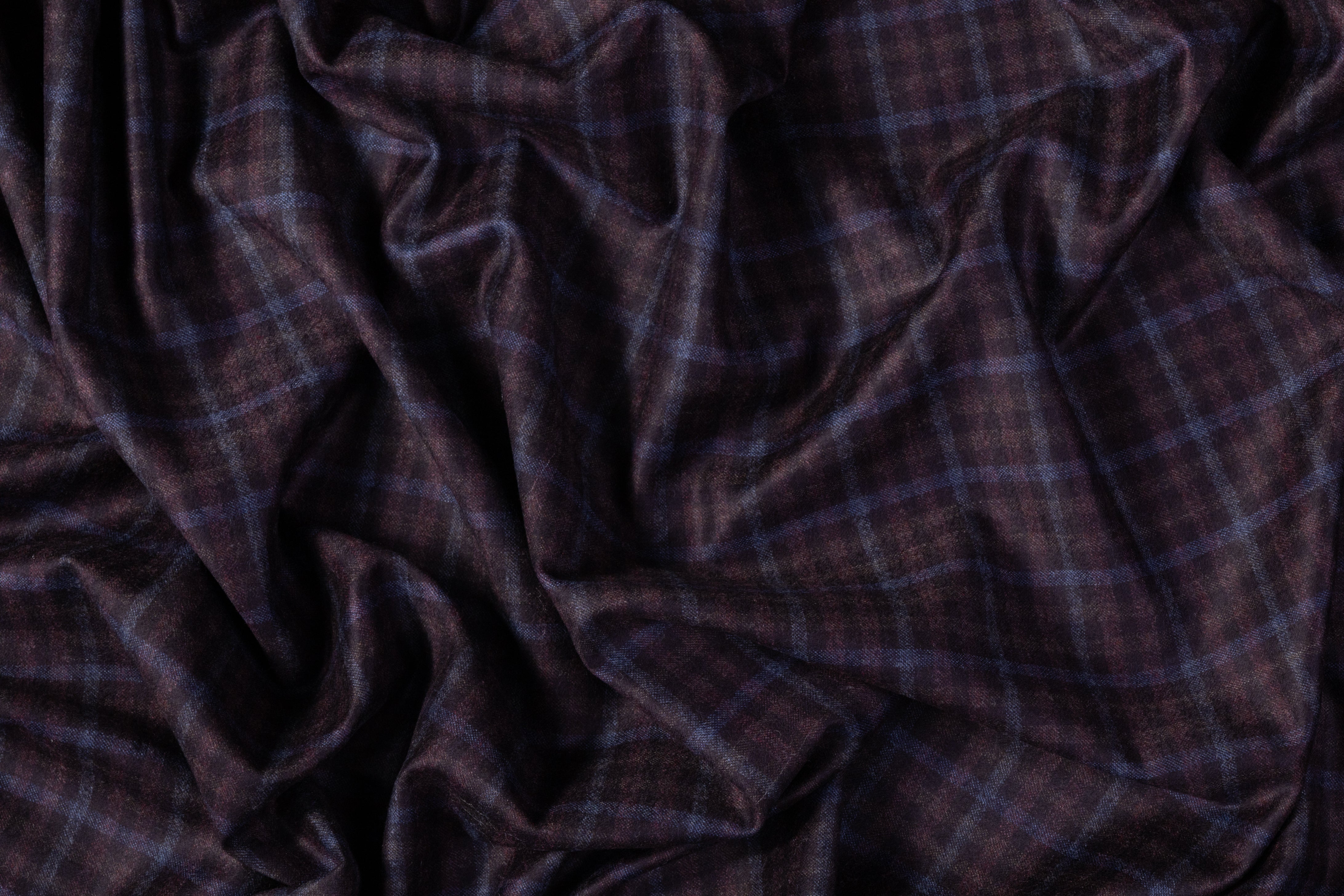 Checked Italian Wool Flannel Suiting - Burgundy / Blue