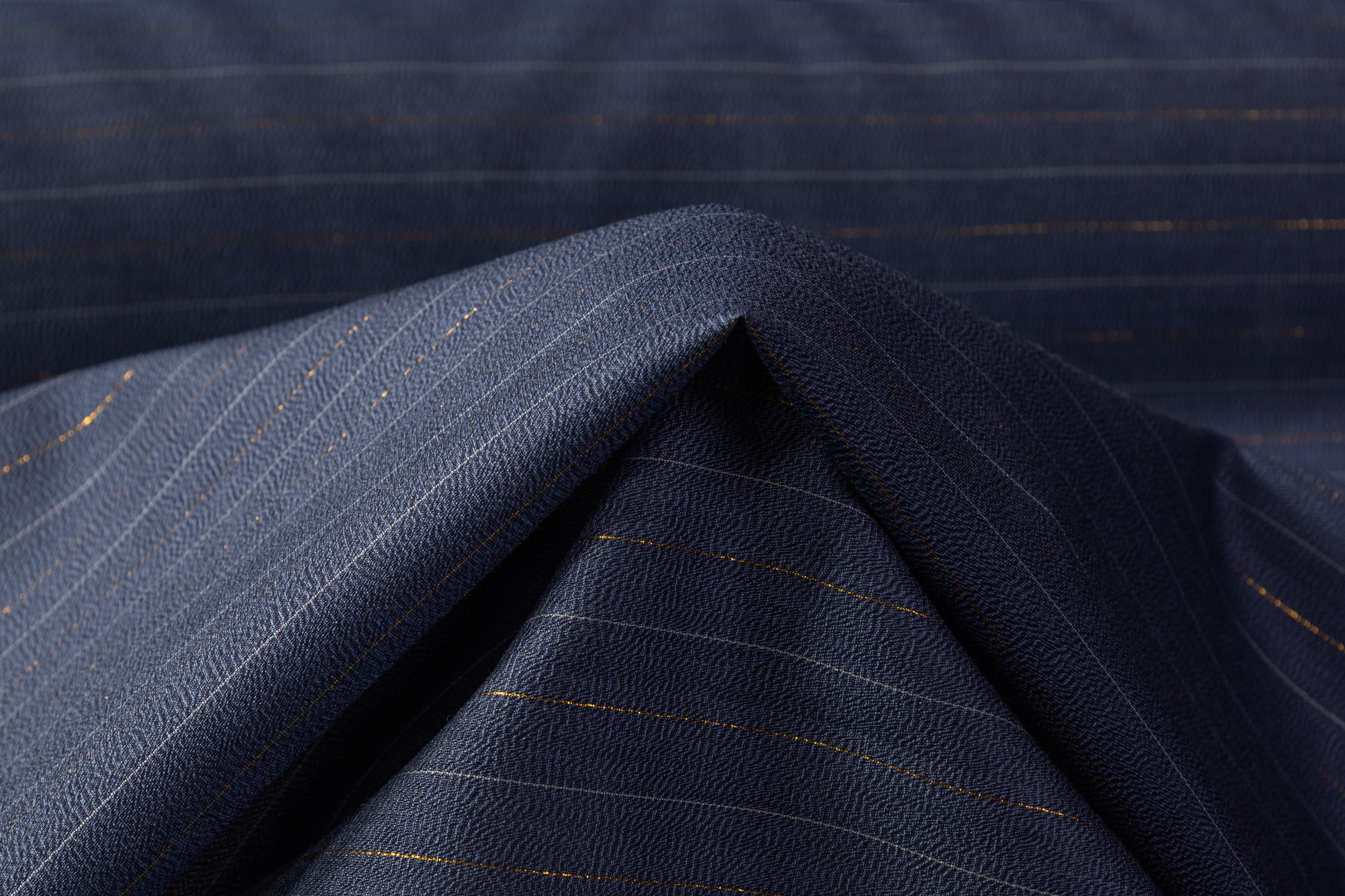 Metallic Striped Italian Silk Gazar - Blue / Gold