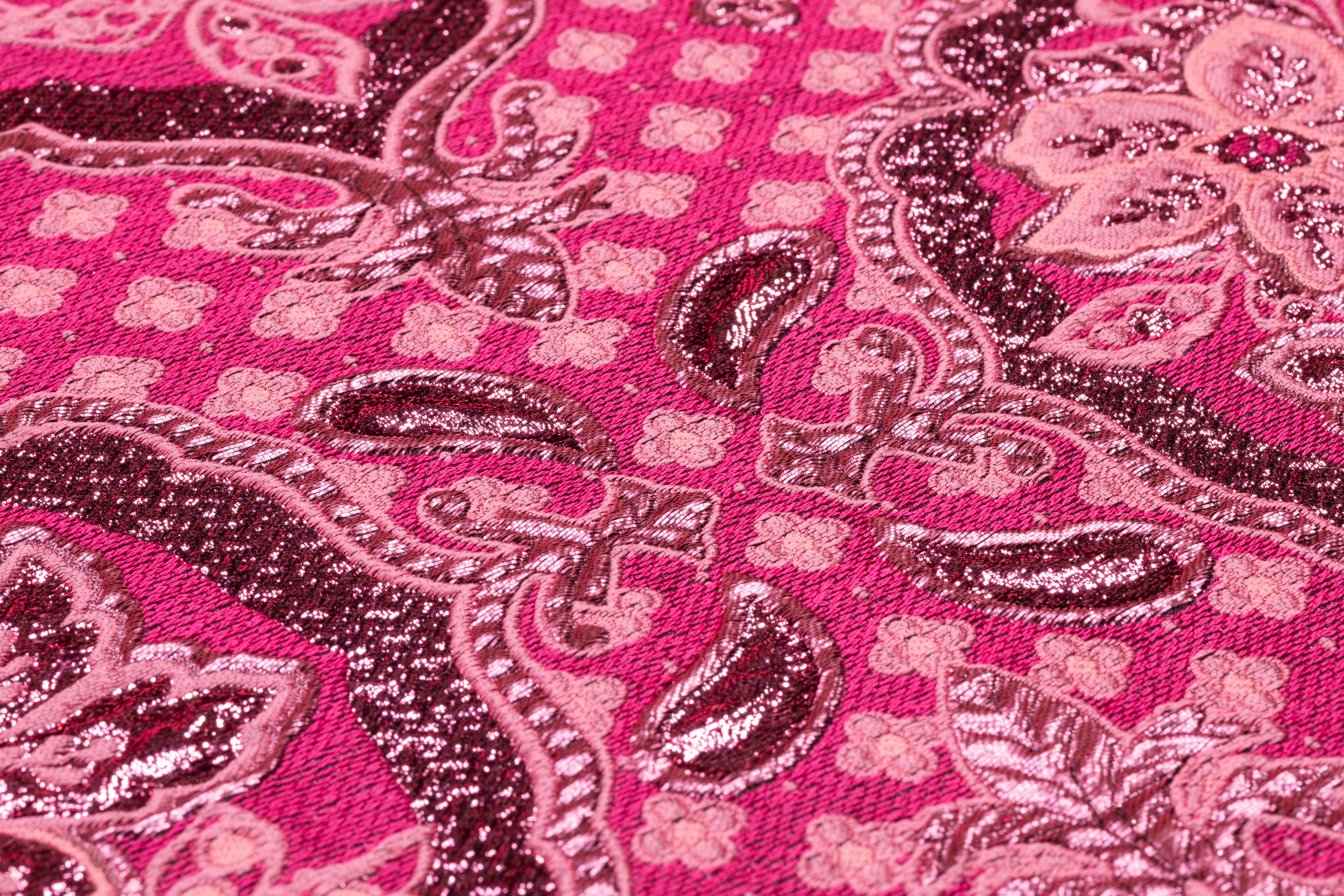Floral Damask Italian Metallic Silk Blend Brocade - Pink