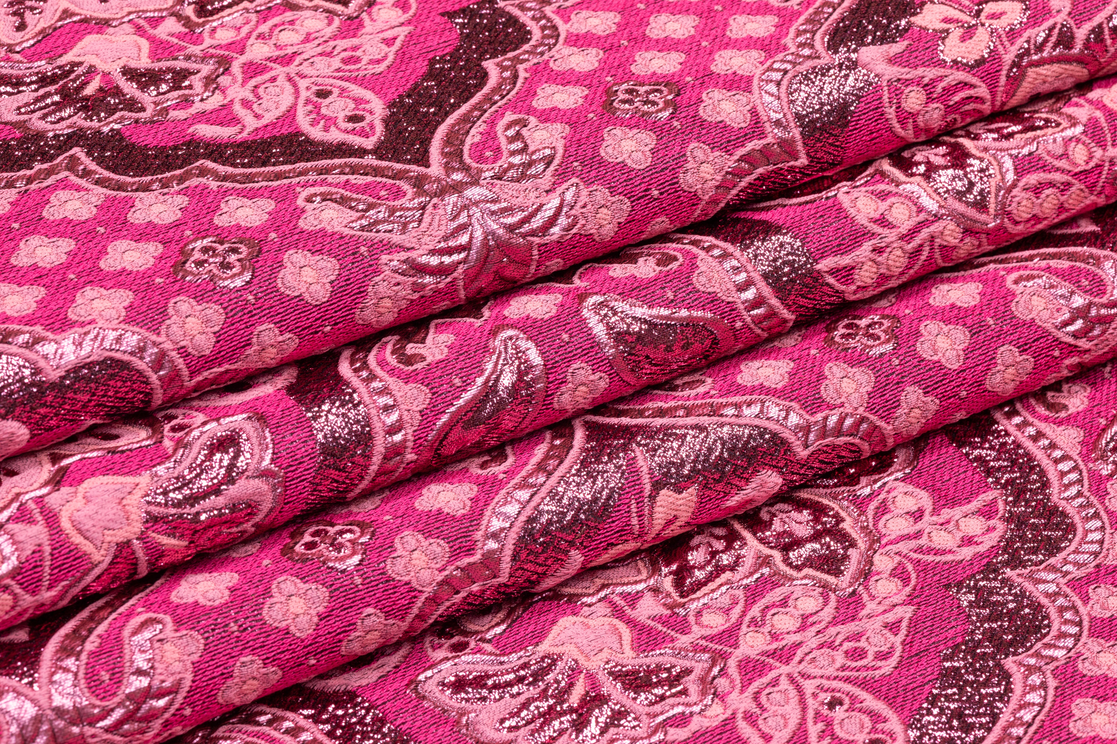 Floral Damask Italian Metallic Silk Blend Brocade - Pink