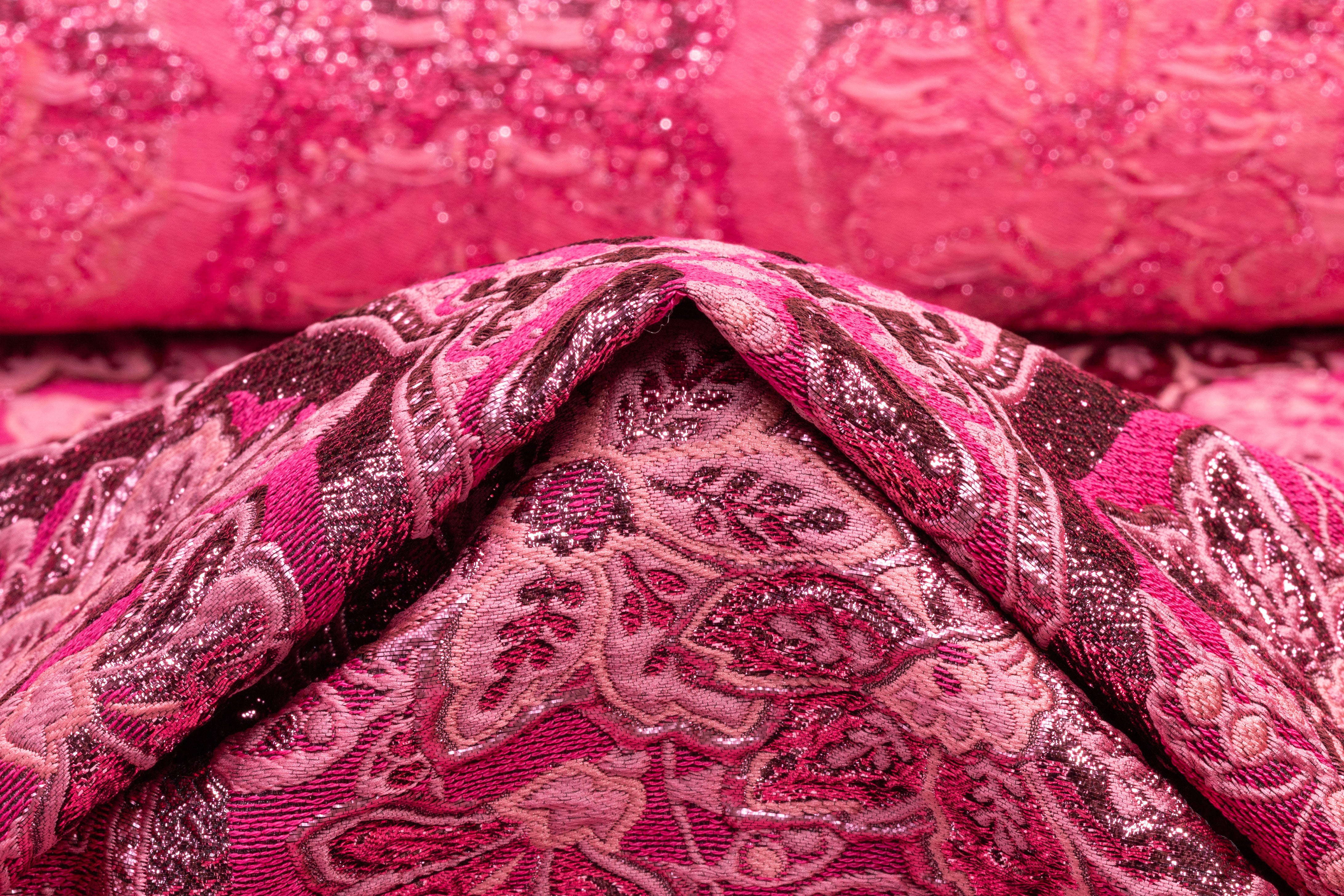 Floral Damask Italian Metallic Silk Blend Brocade - Pink