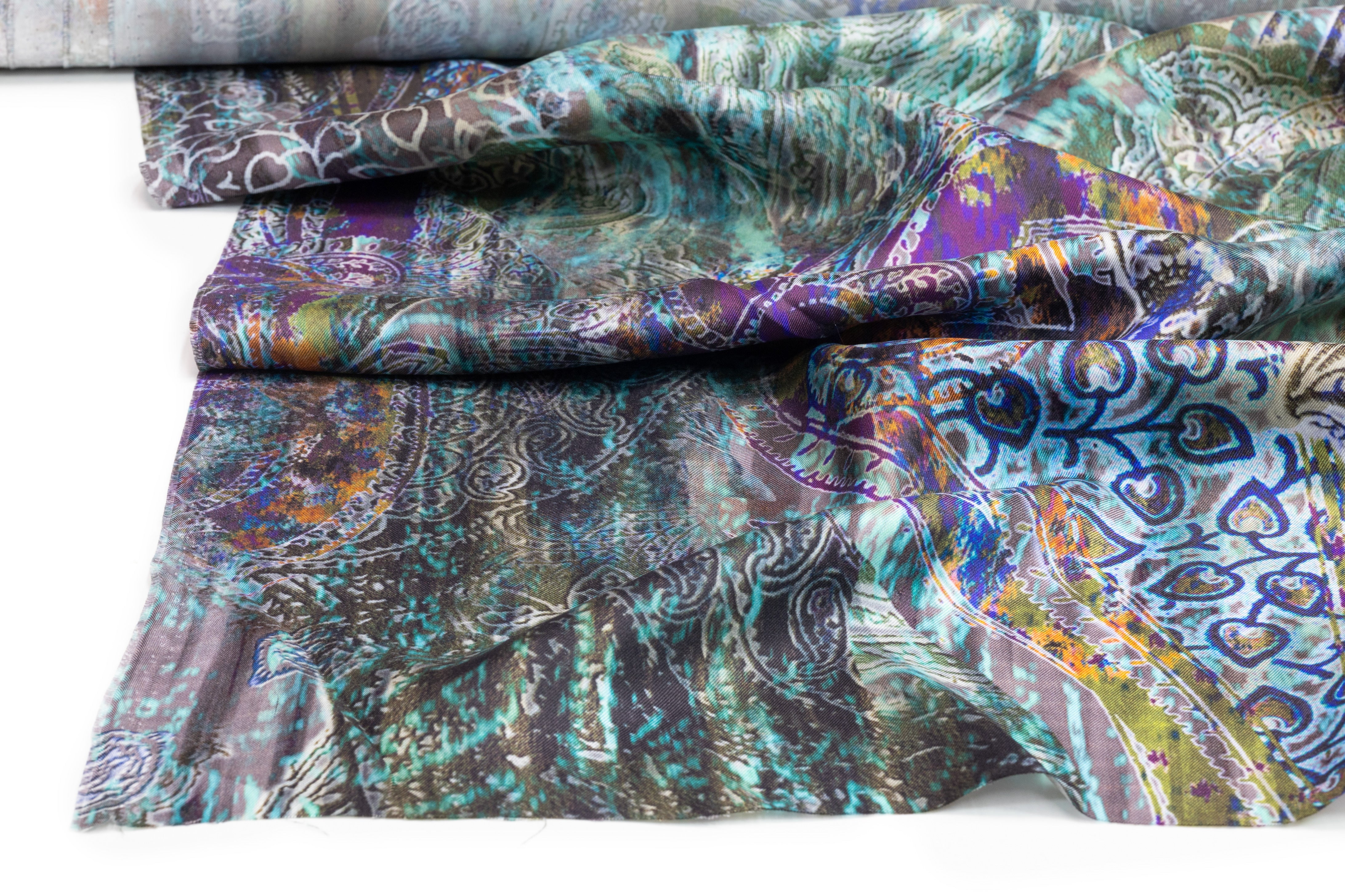 Abstract Paisley Italian Silk Twill - Multicolor