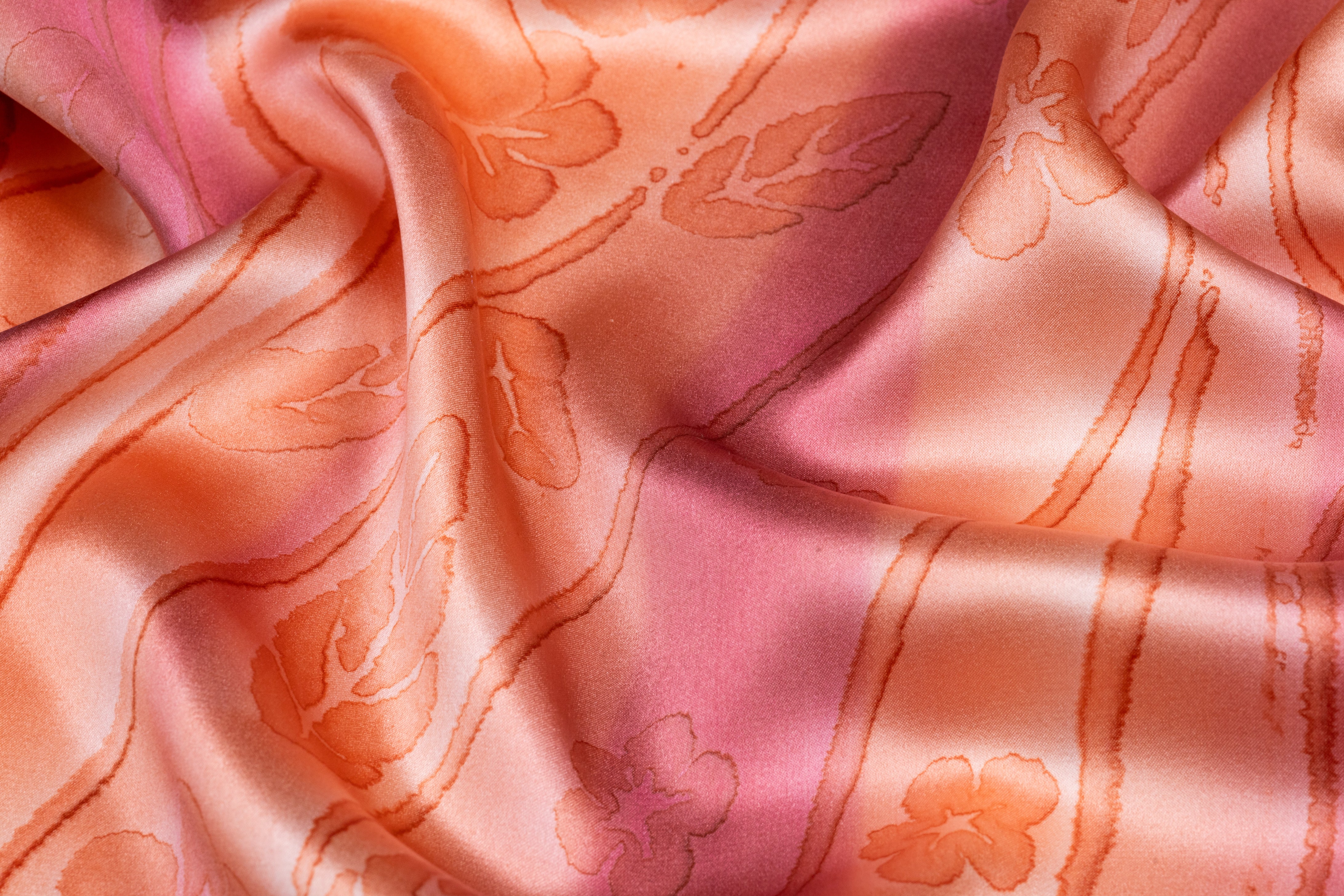 Floral Italian Silk Charmeuse - Peach
