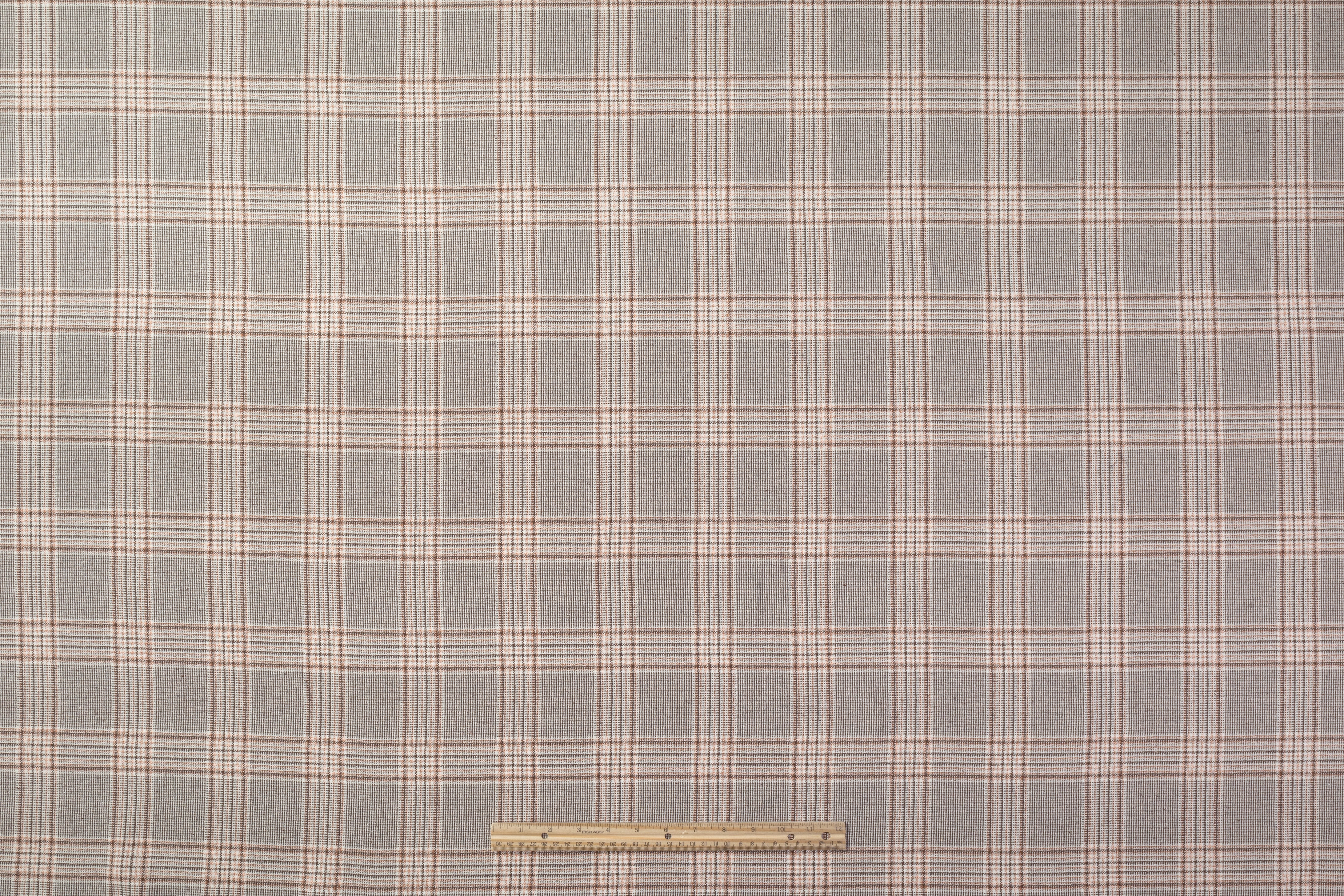Checked Italian Wool Linen Silk - Brown / Orange / Off White