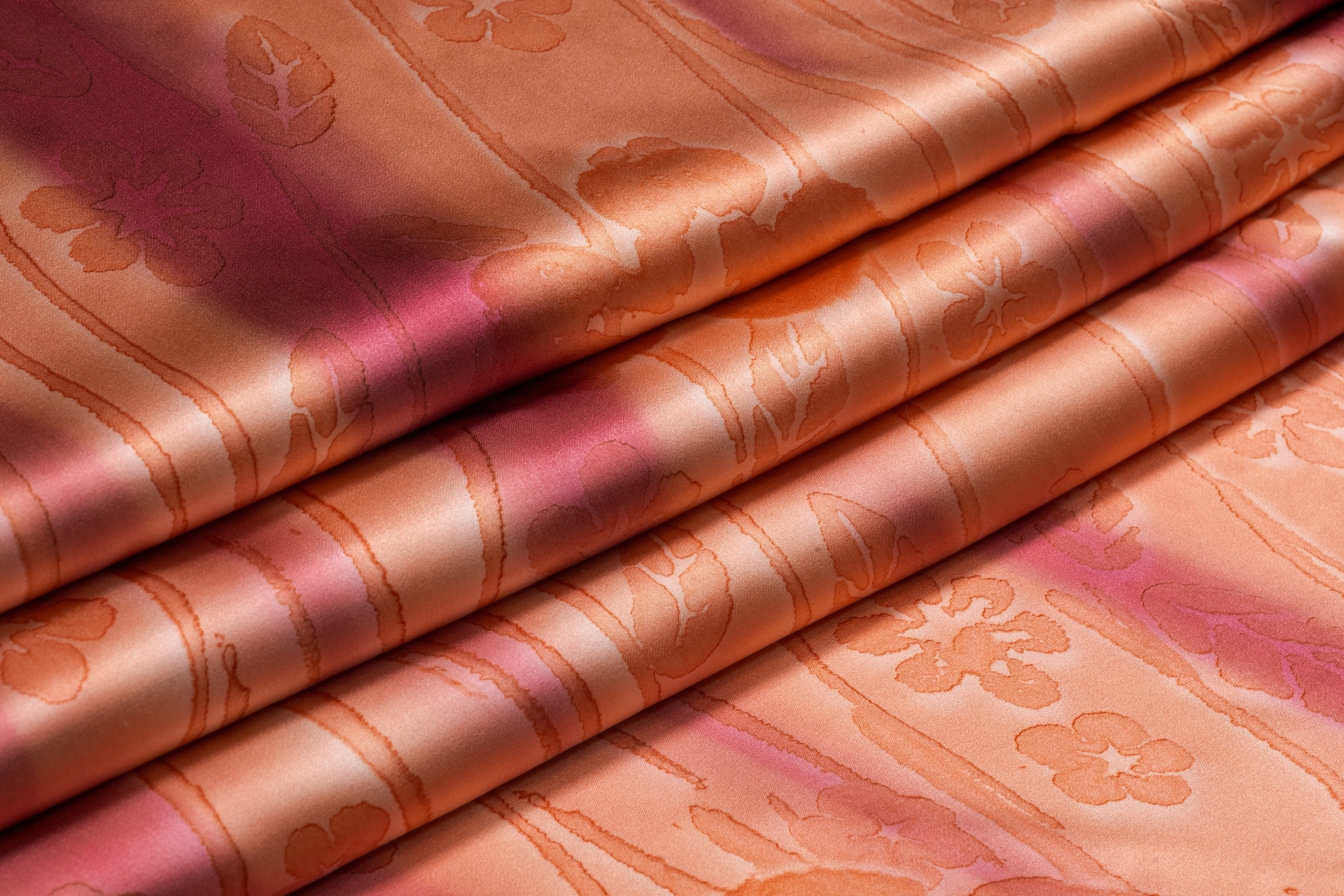 Floral Italian Silk Charmeuse - Peach