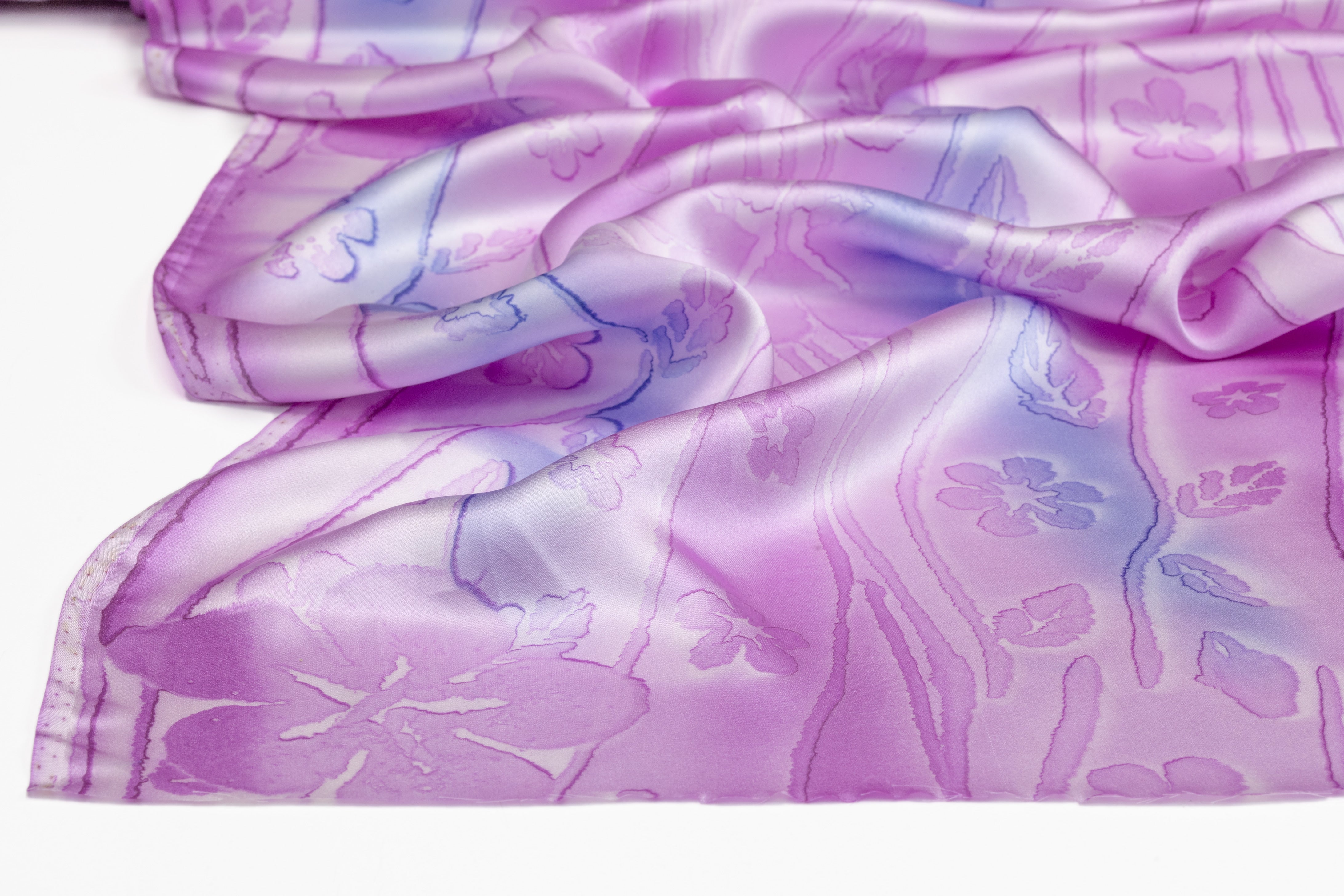 Floral Italian Silk Charmeuse - Lilac / Blue