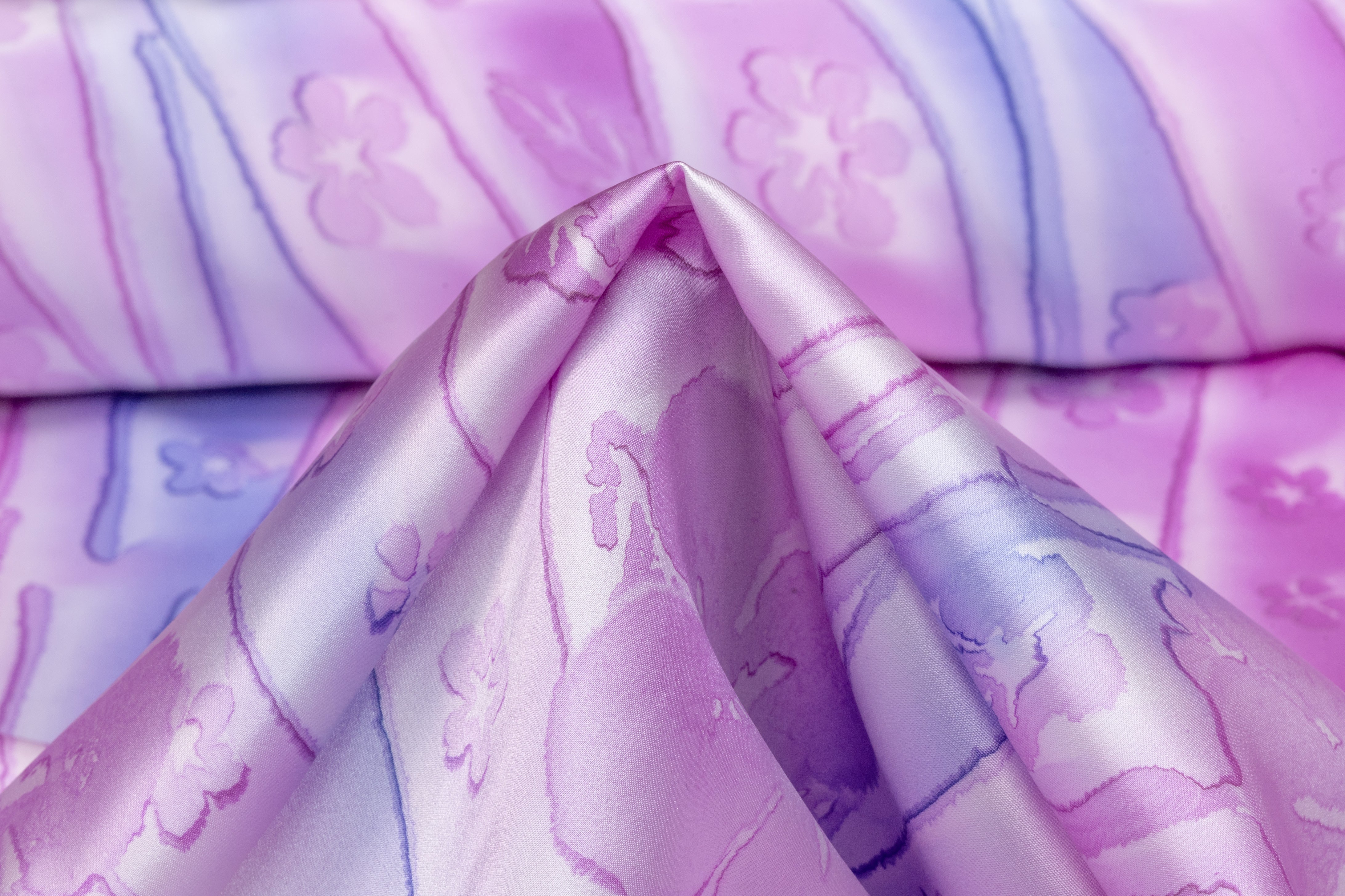 Floral Italian Silk Charmeuse - Lilac / Blue