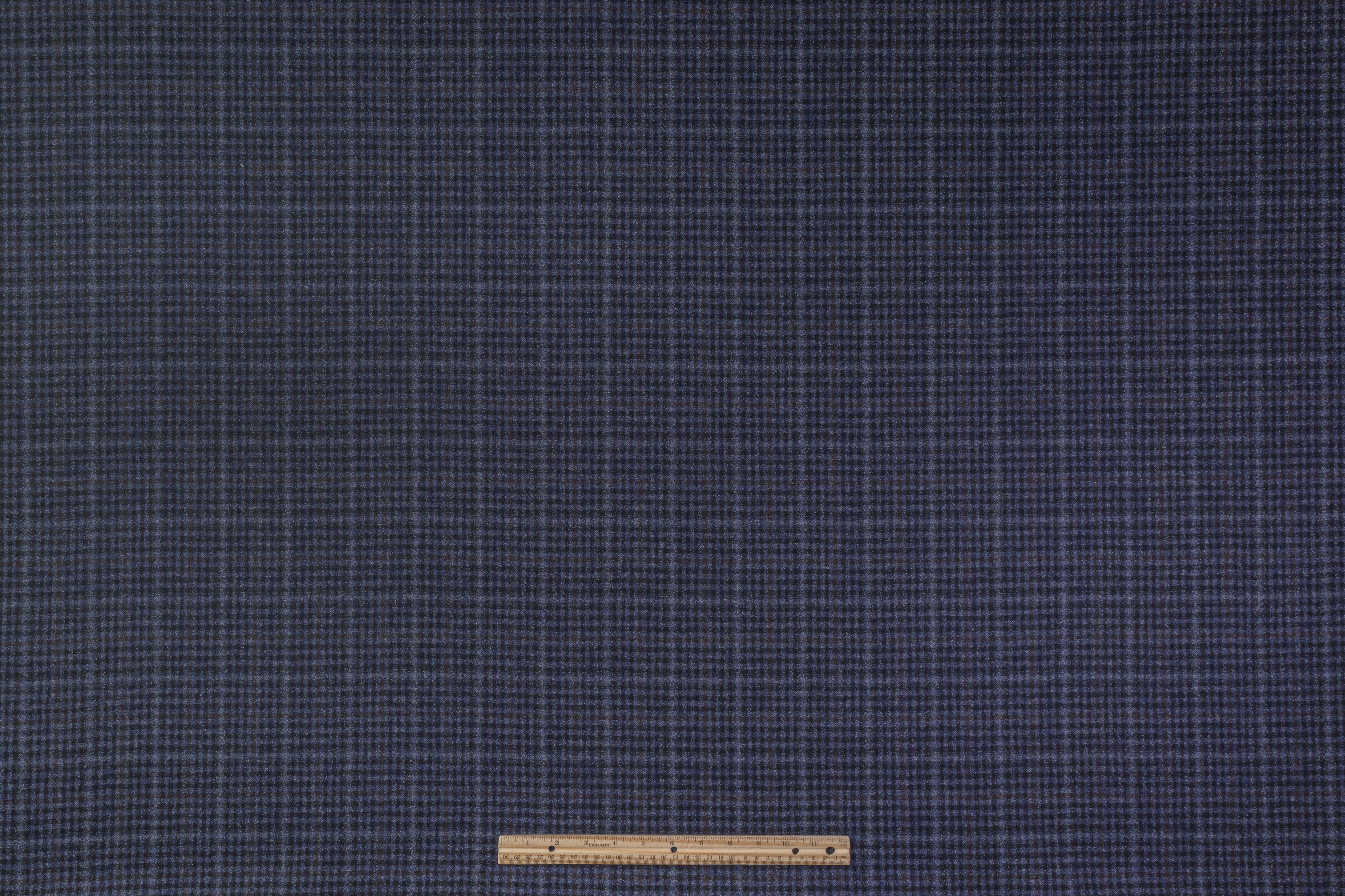 Checked Italian Wool Blend Suiting - Blue / Brown