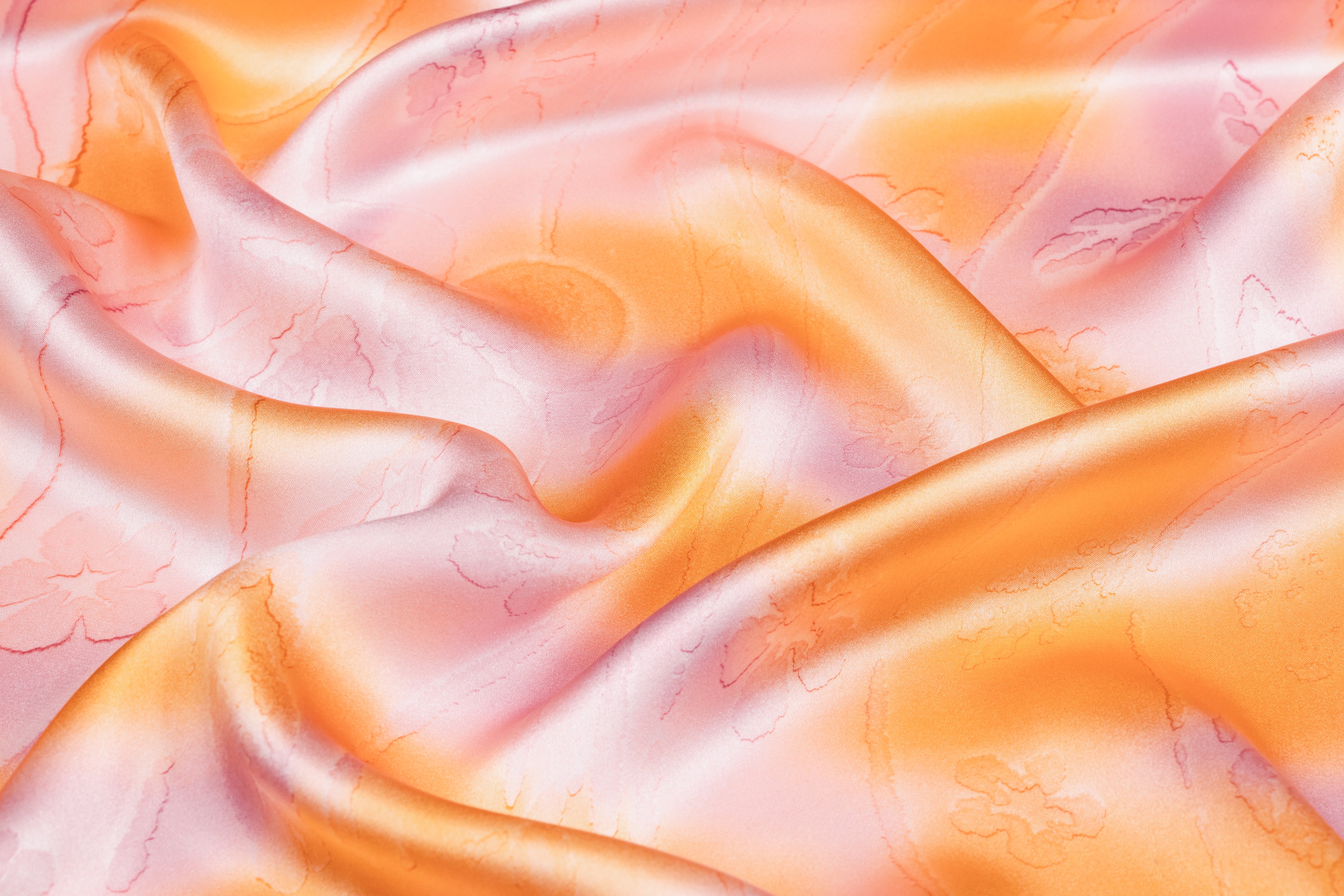 Floral Italian Silk Charmeuse - Orange / Lilac