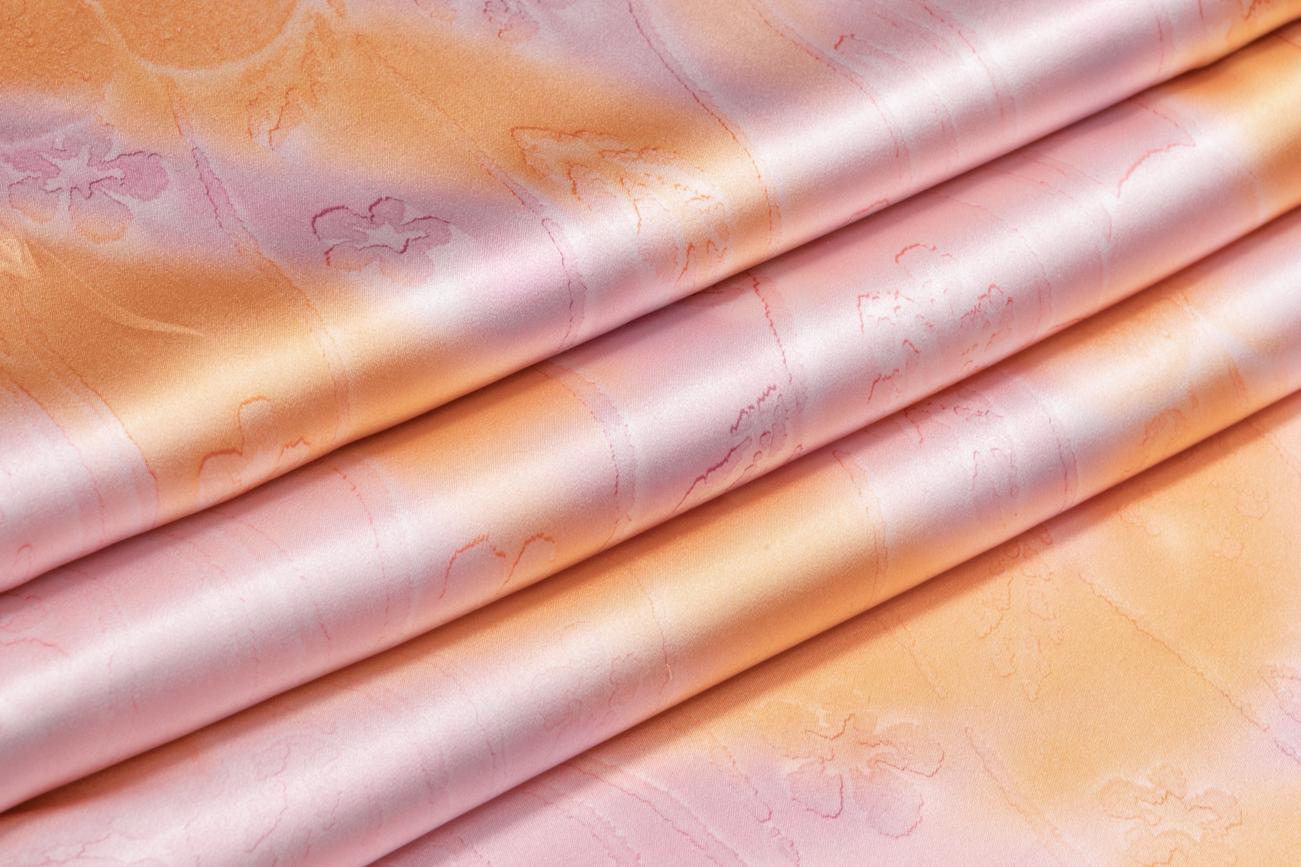 Floral Italian Silk Charmeuse - Orange / Lilac