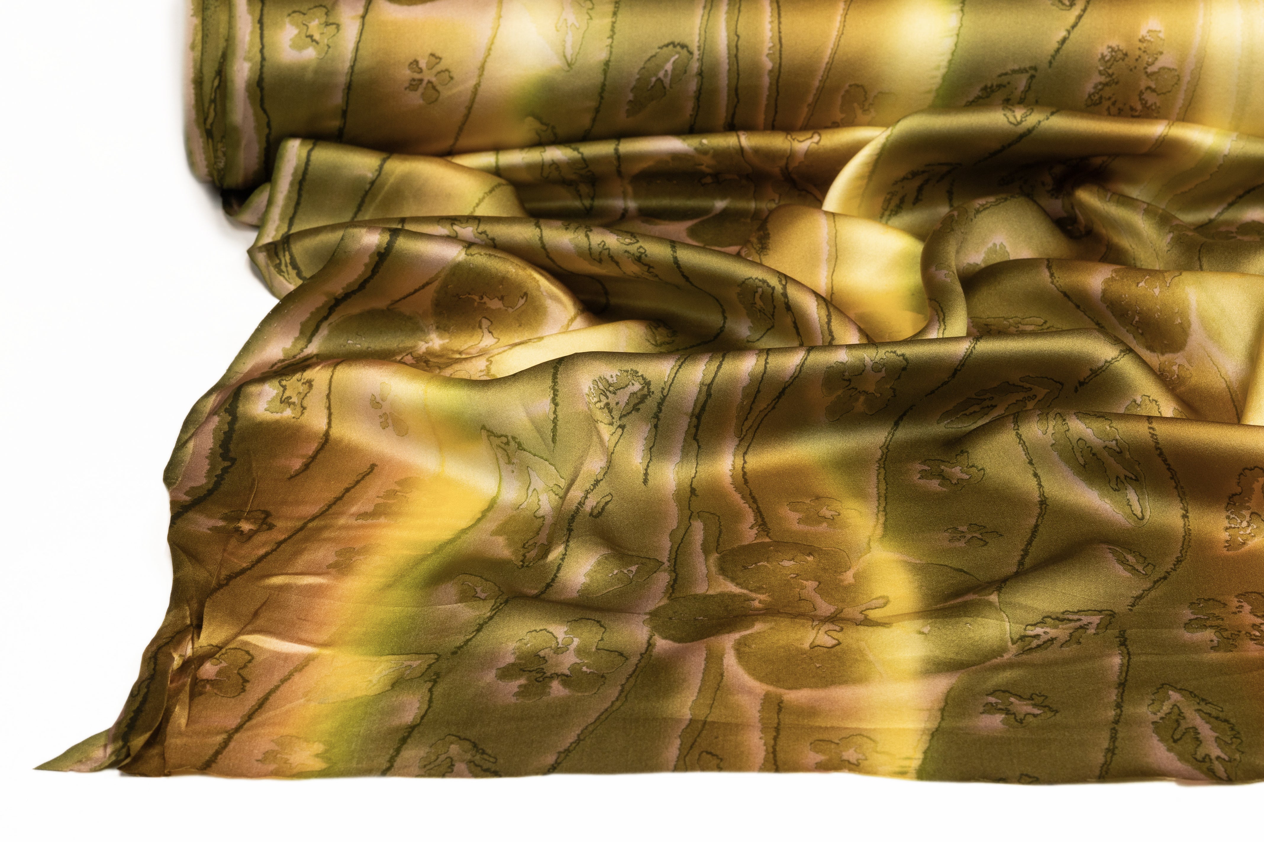 Floral Italian Silk Charmeuse - Olive Green