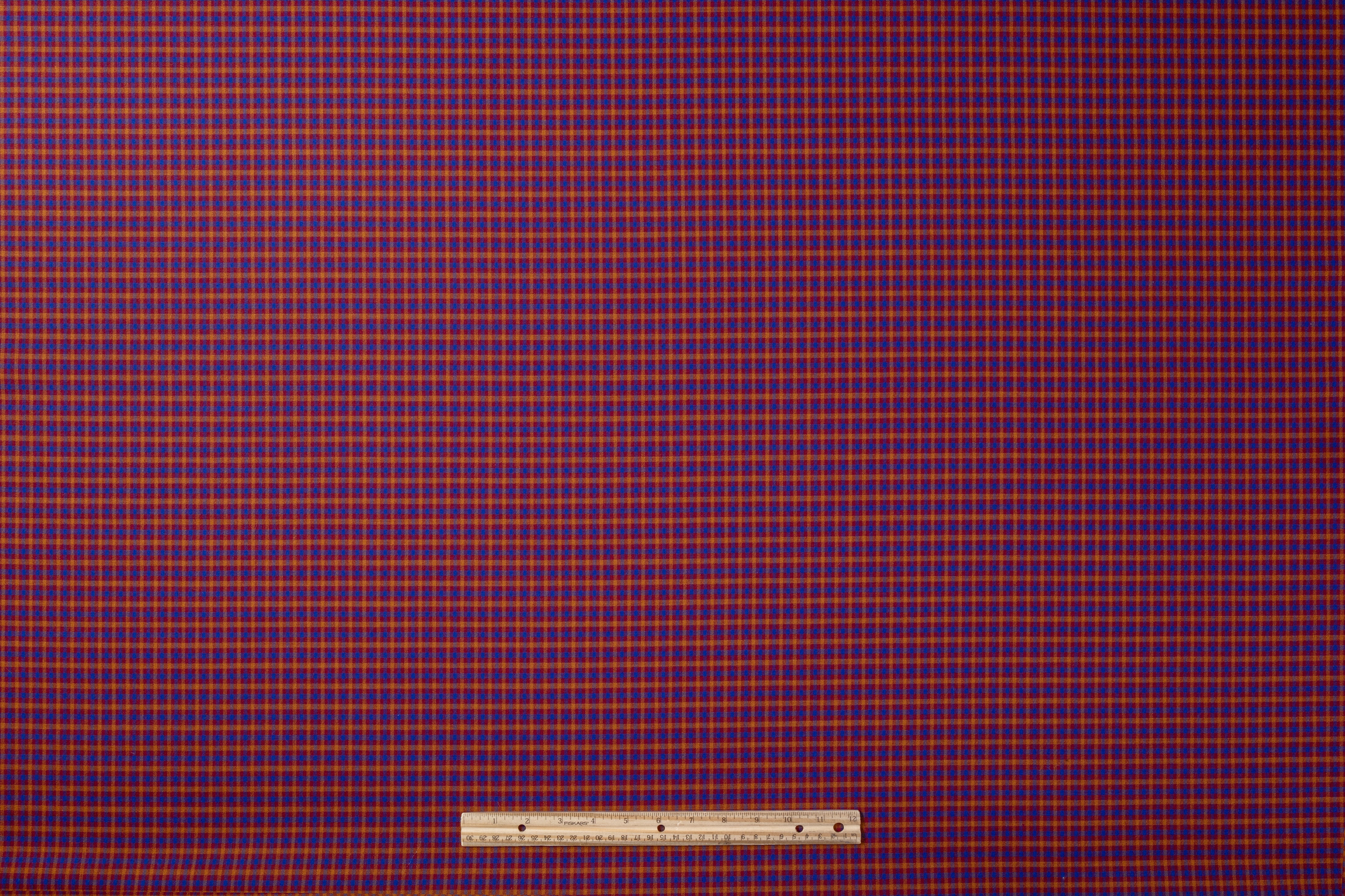 Checked Italian Poly Wool Blend - Burgundy / Blue / Rust