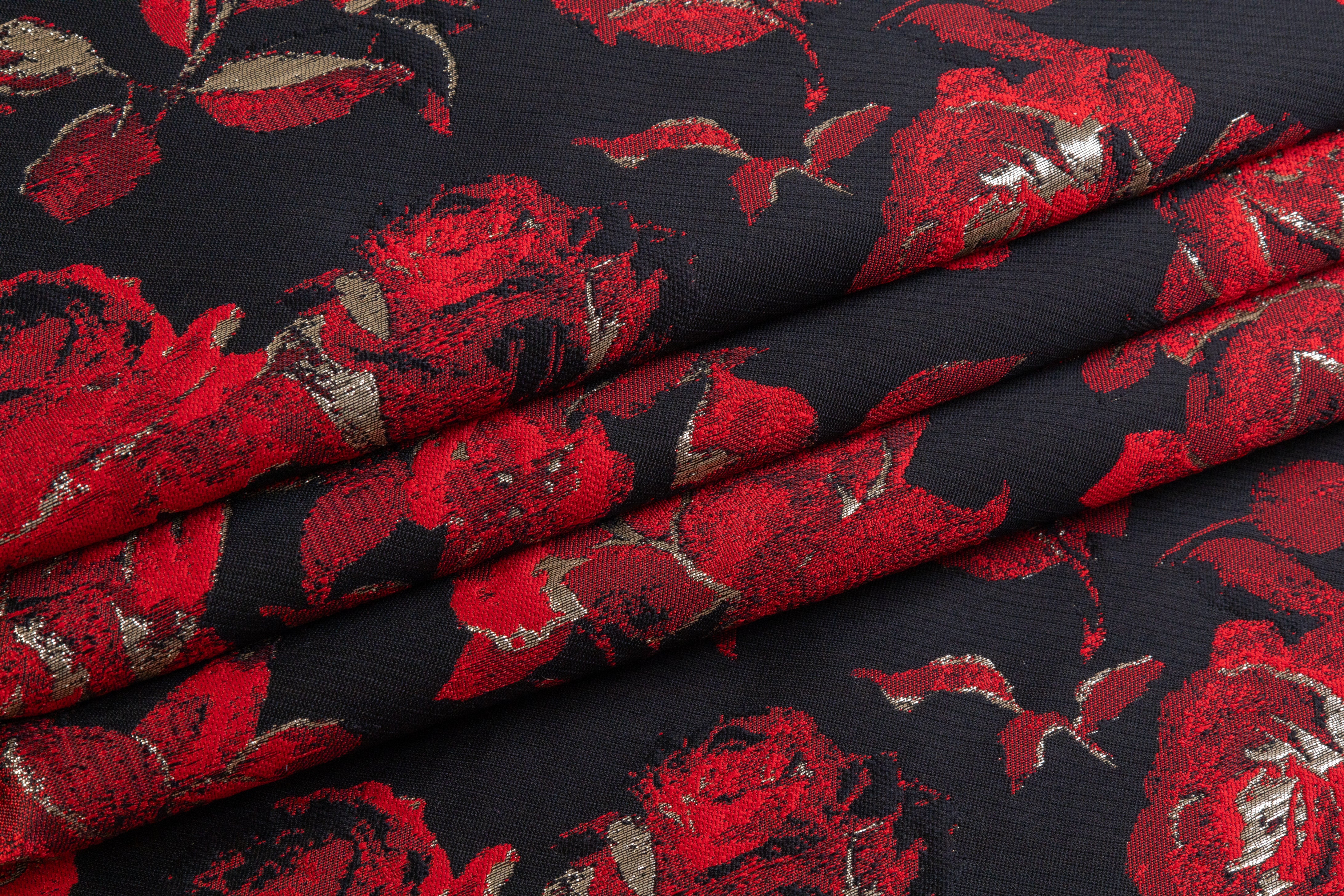 Floral Metallic Brocade - Red / Black