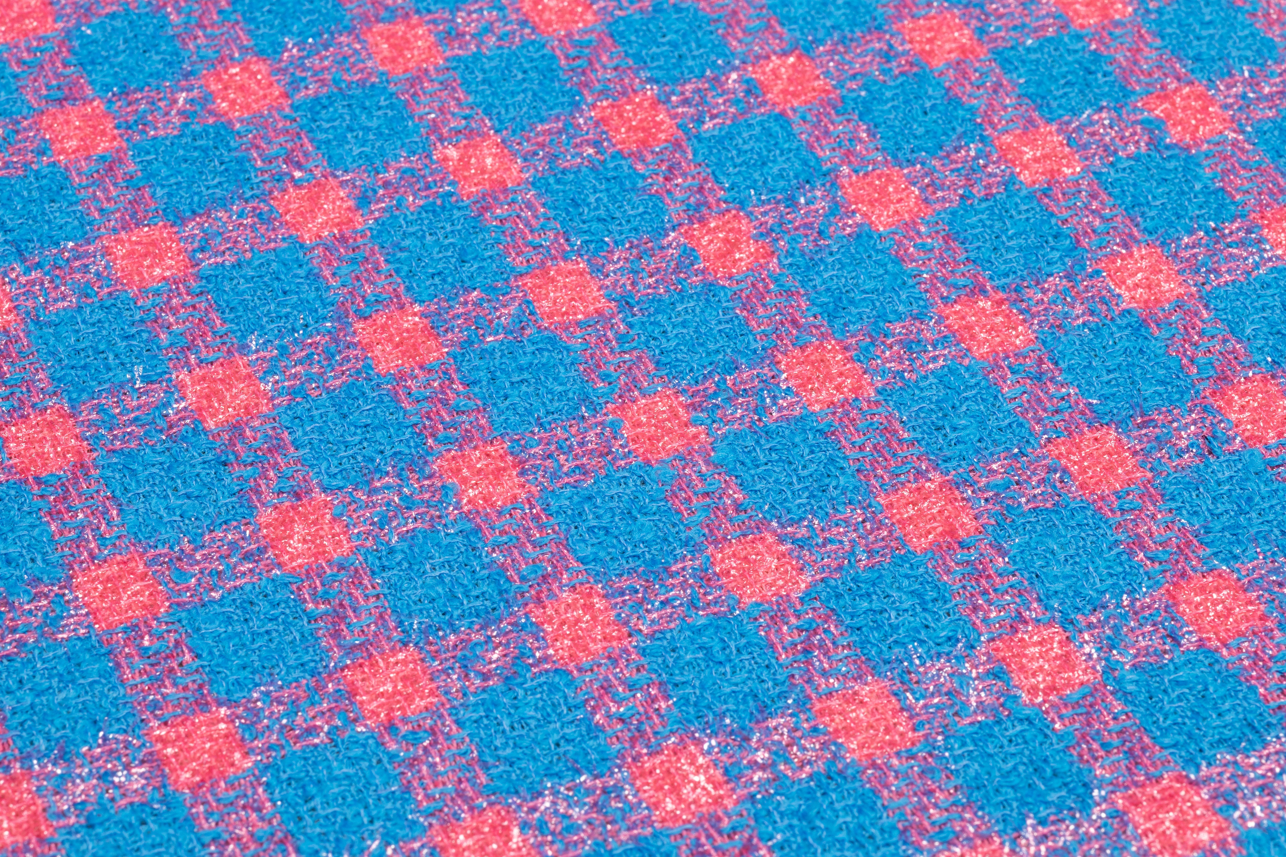 Checked Metallic Italian Wool Blend Tweed - Pink / Blue