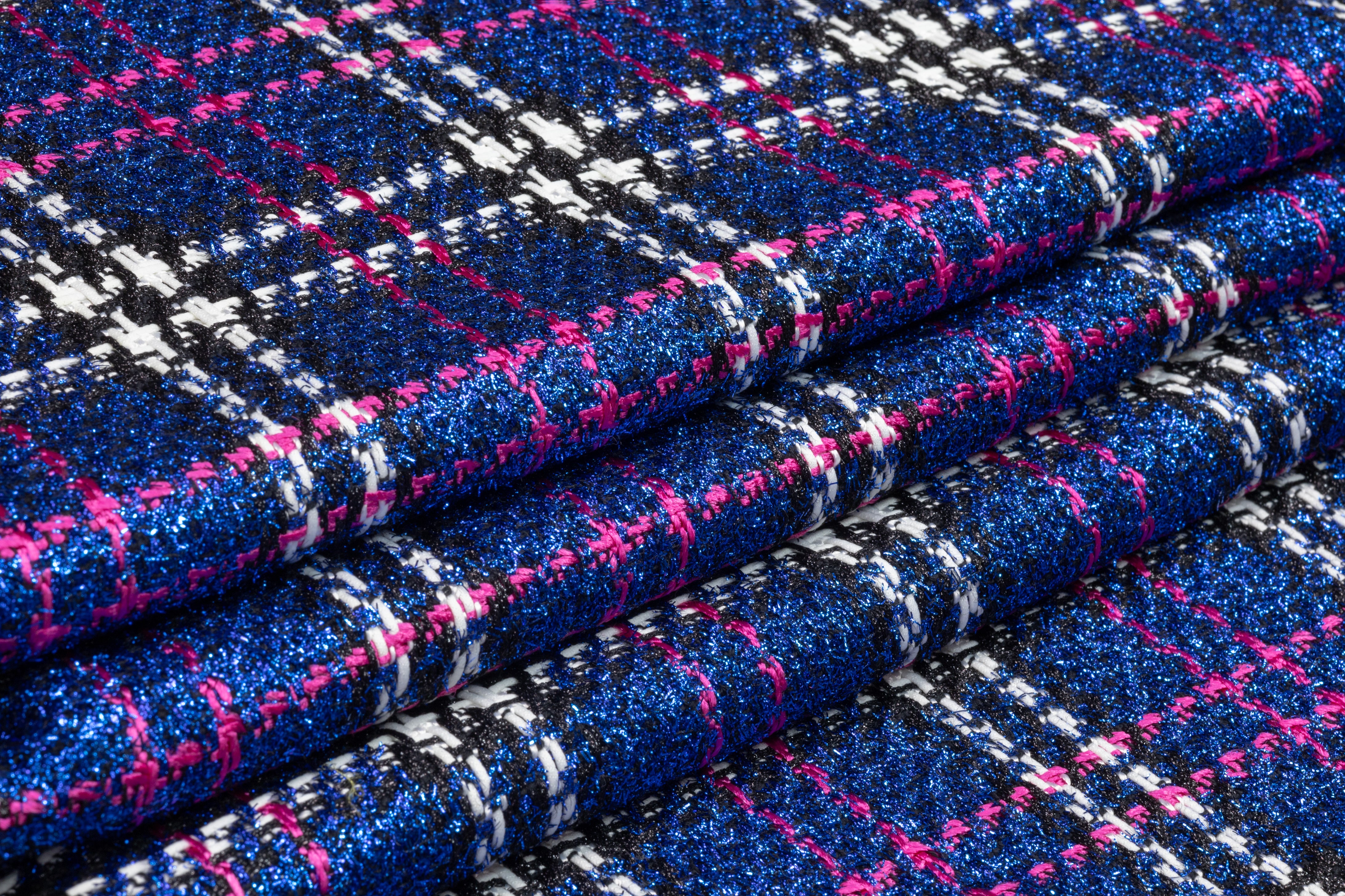 Checked Metallic Italian Tweed - Blue / Pink