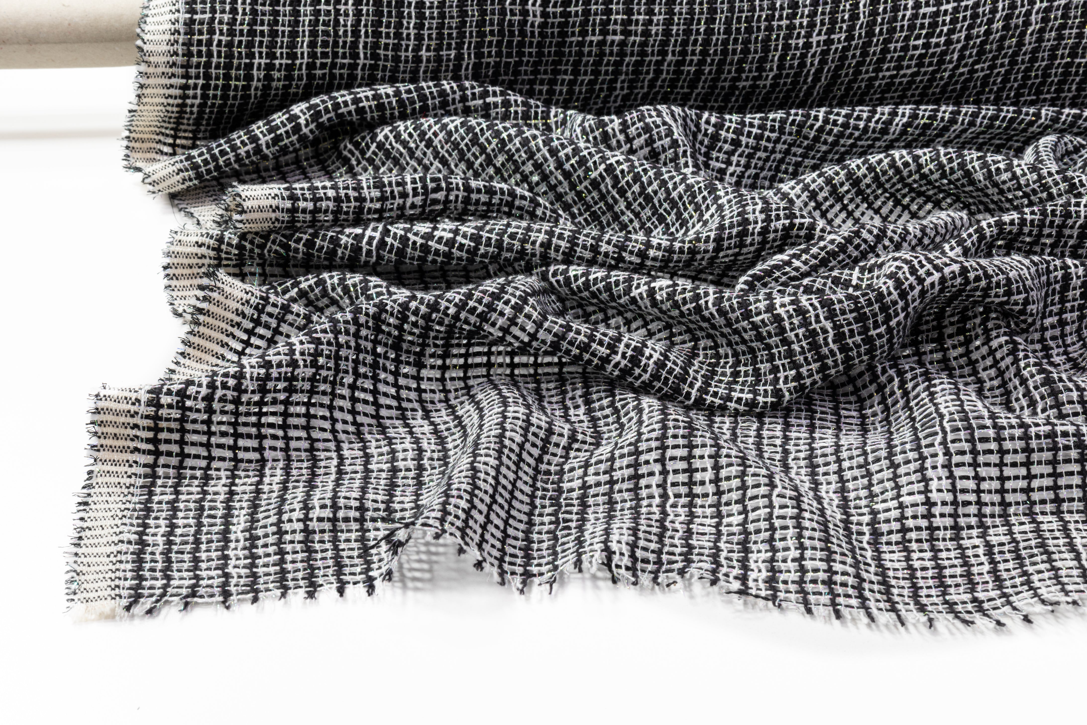 Metallic Italian Wool Blend Netting - Black / White