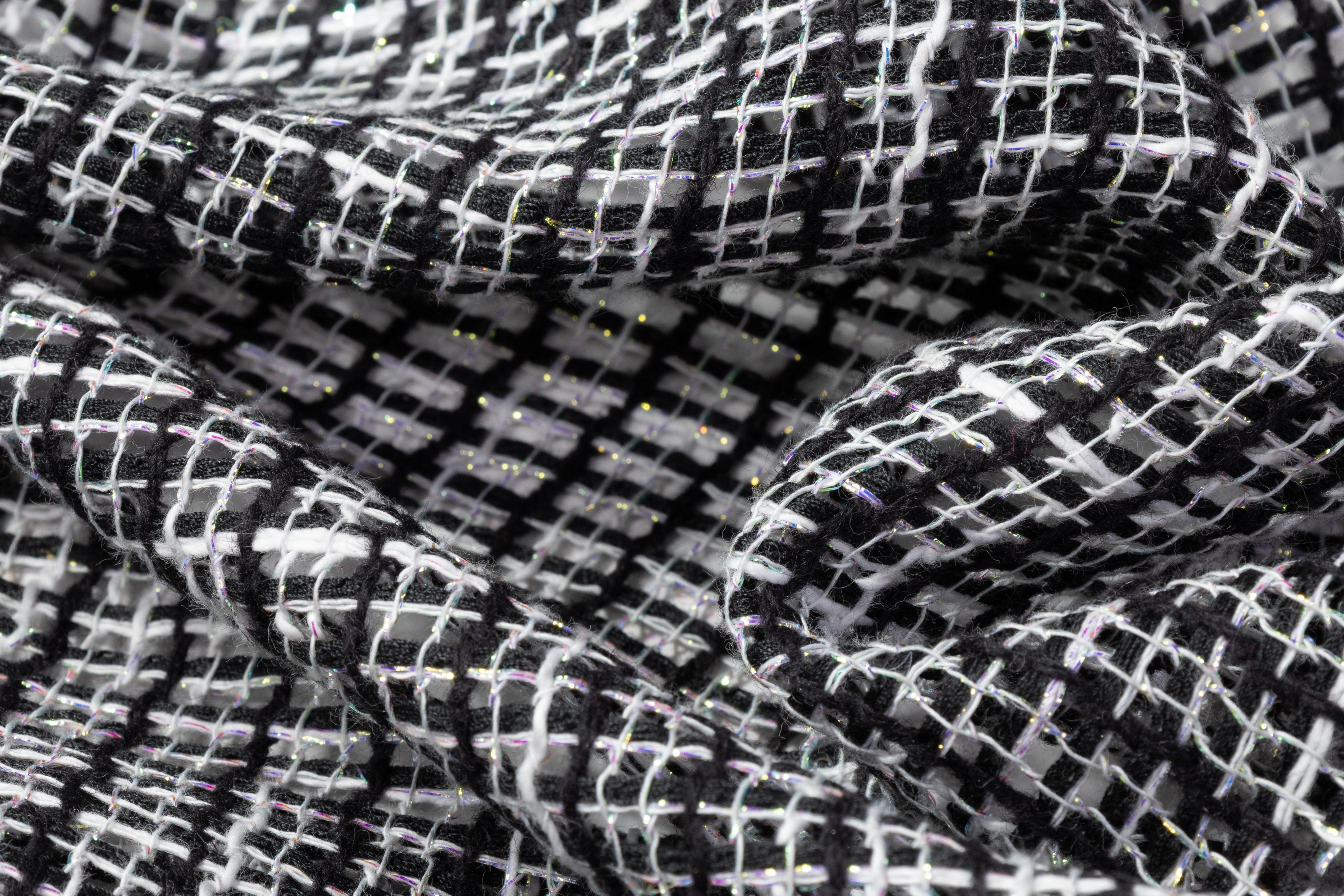 Metallic Italian Wool Blend Netting - Black / White