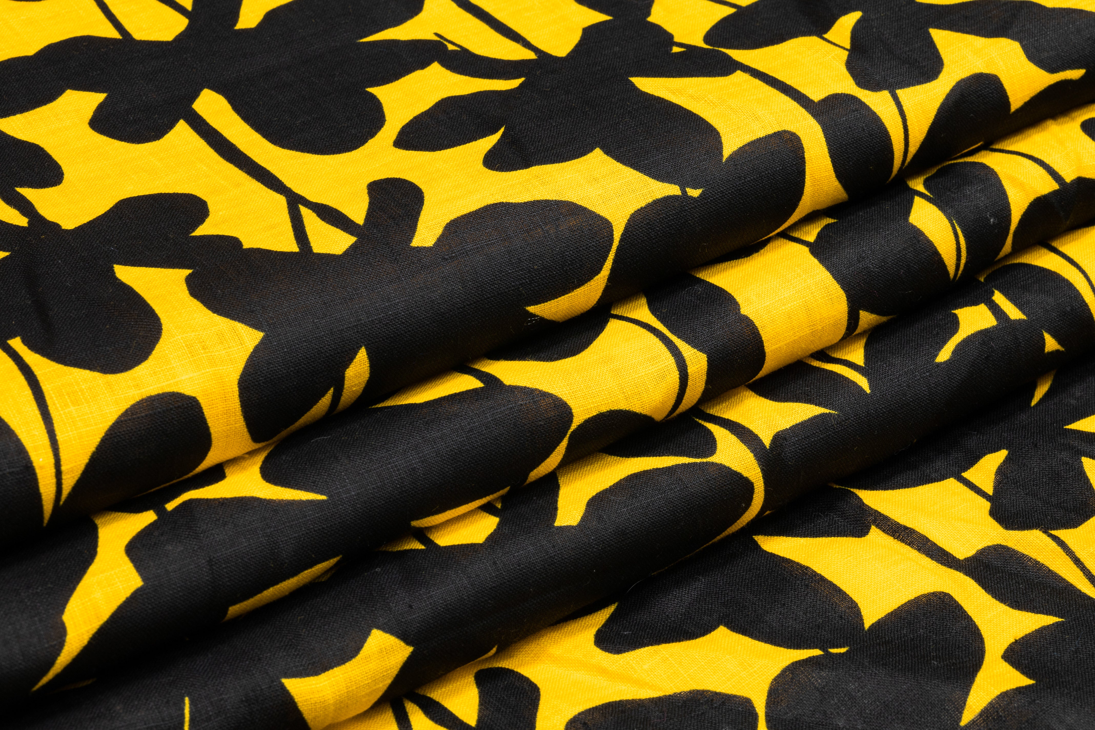 Floral Italian linen - Black / Yellow
