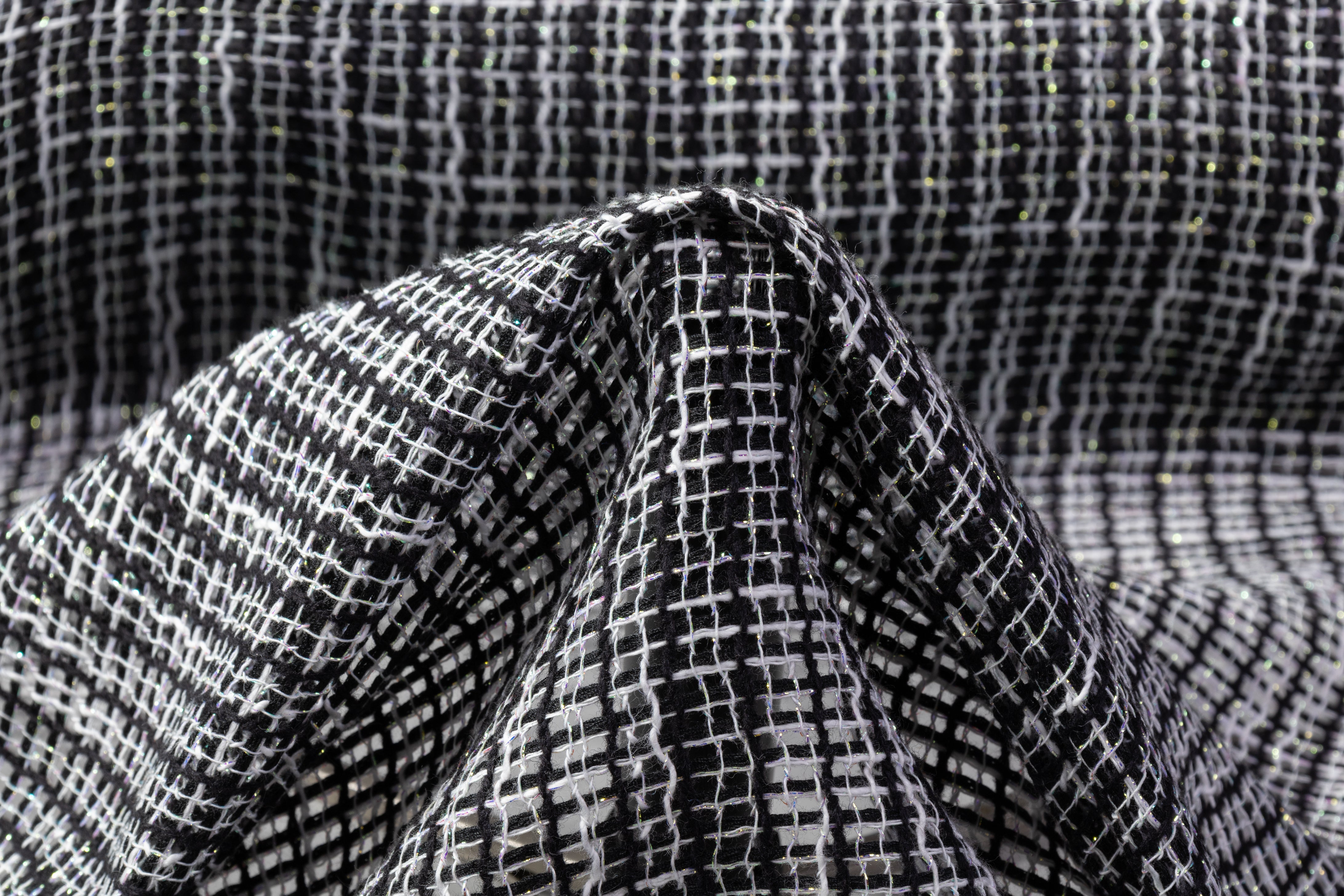 Metallic Italian Wool Blend Netting - Black / White