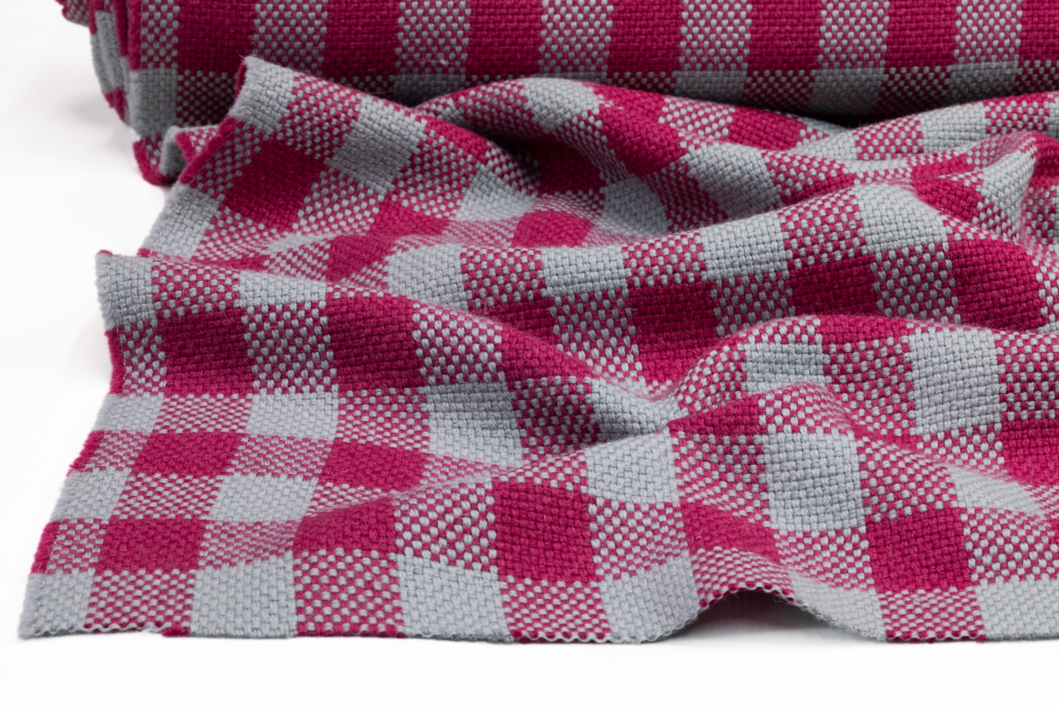 Checked Italian Wool Coating - Magenta / Gray