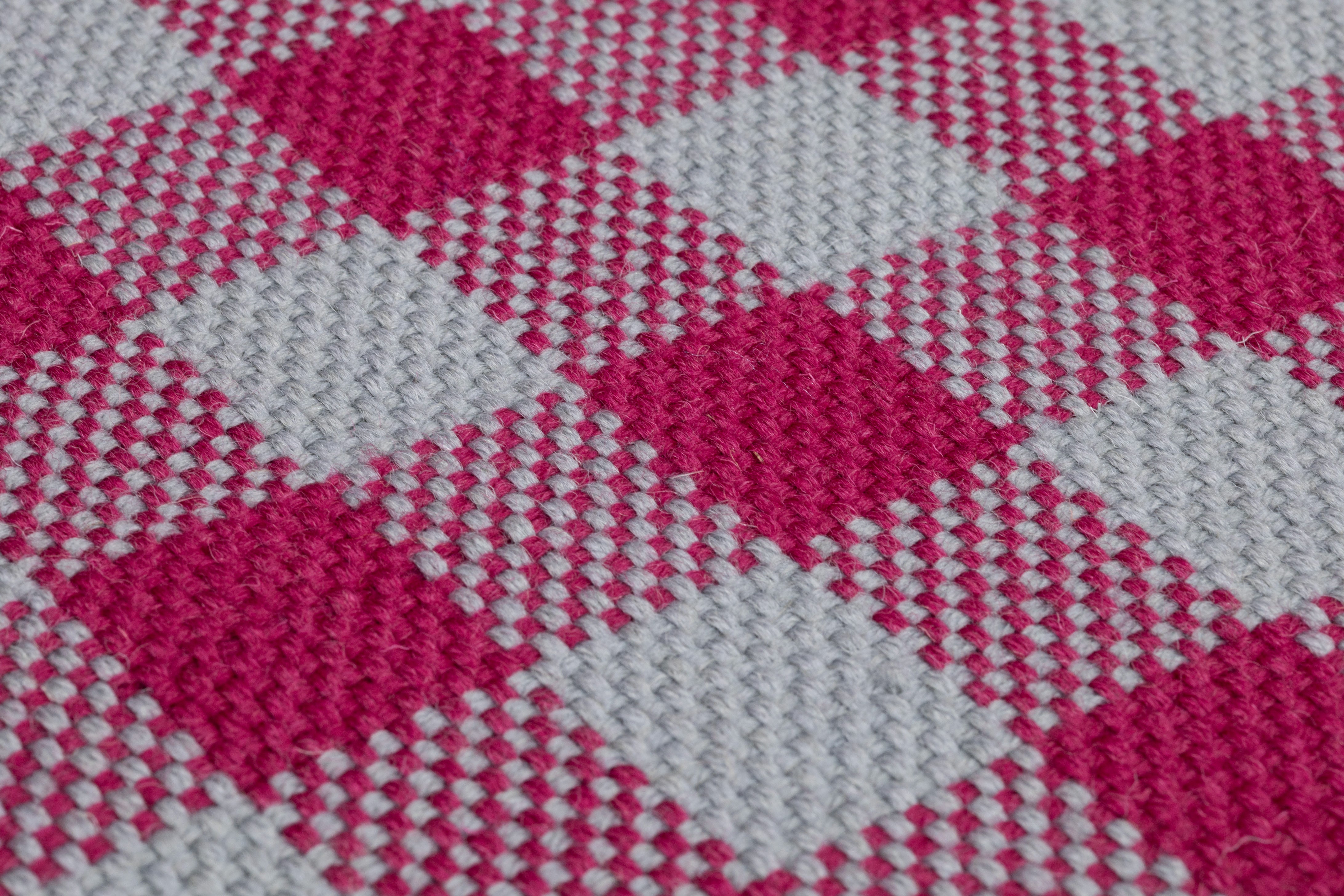 Checked Italian Wool Coating - Magenta / Gray