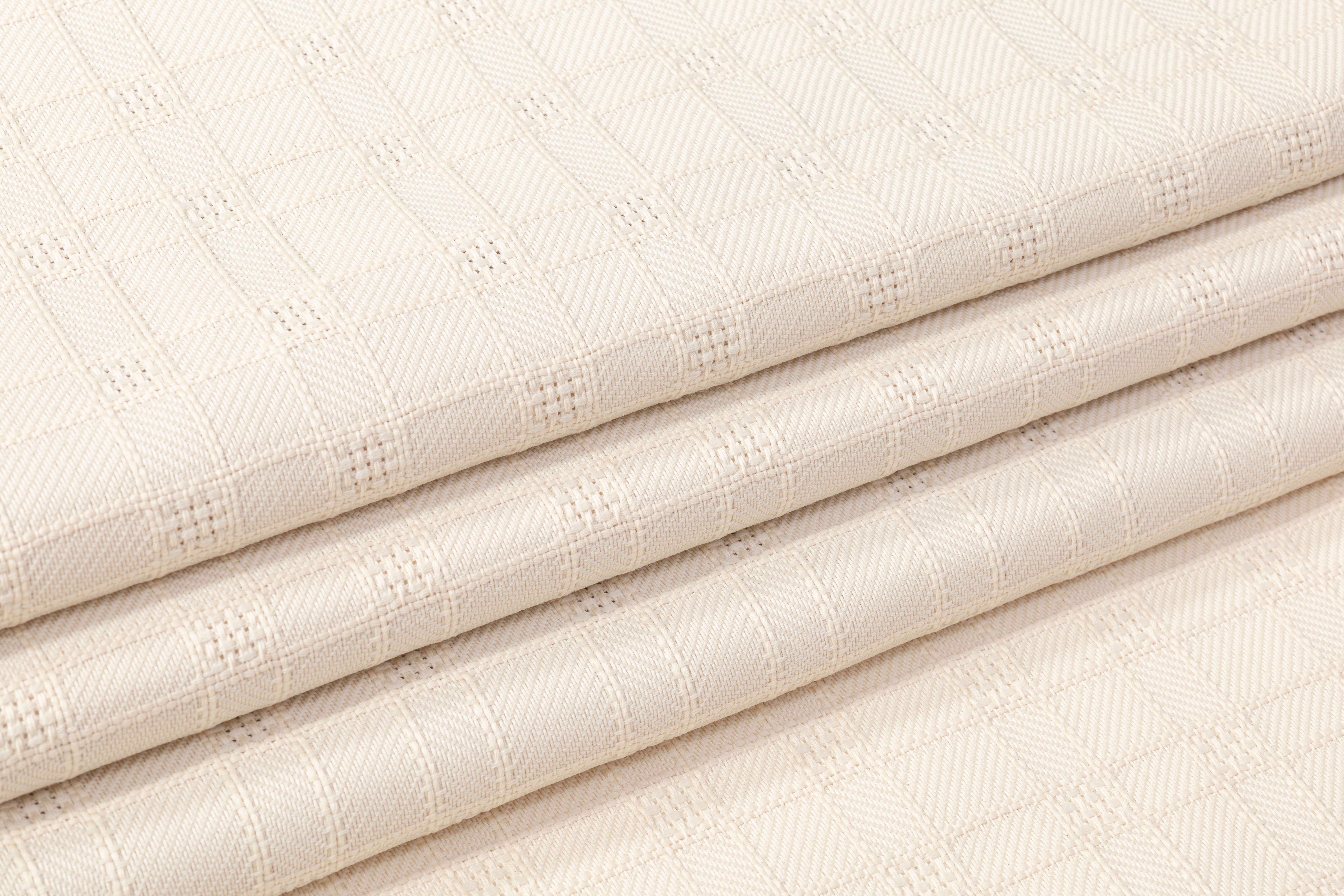 Checked Italian Wool Linen Brocade - Cream