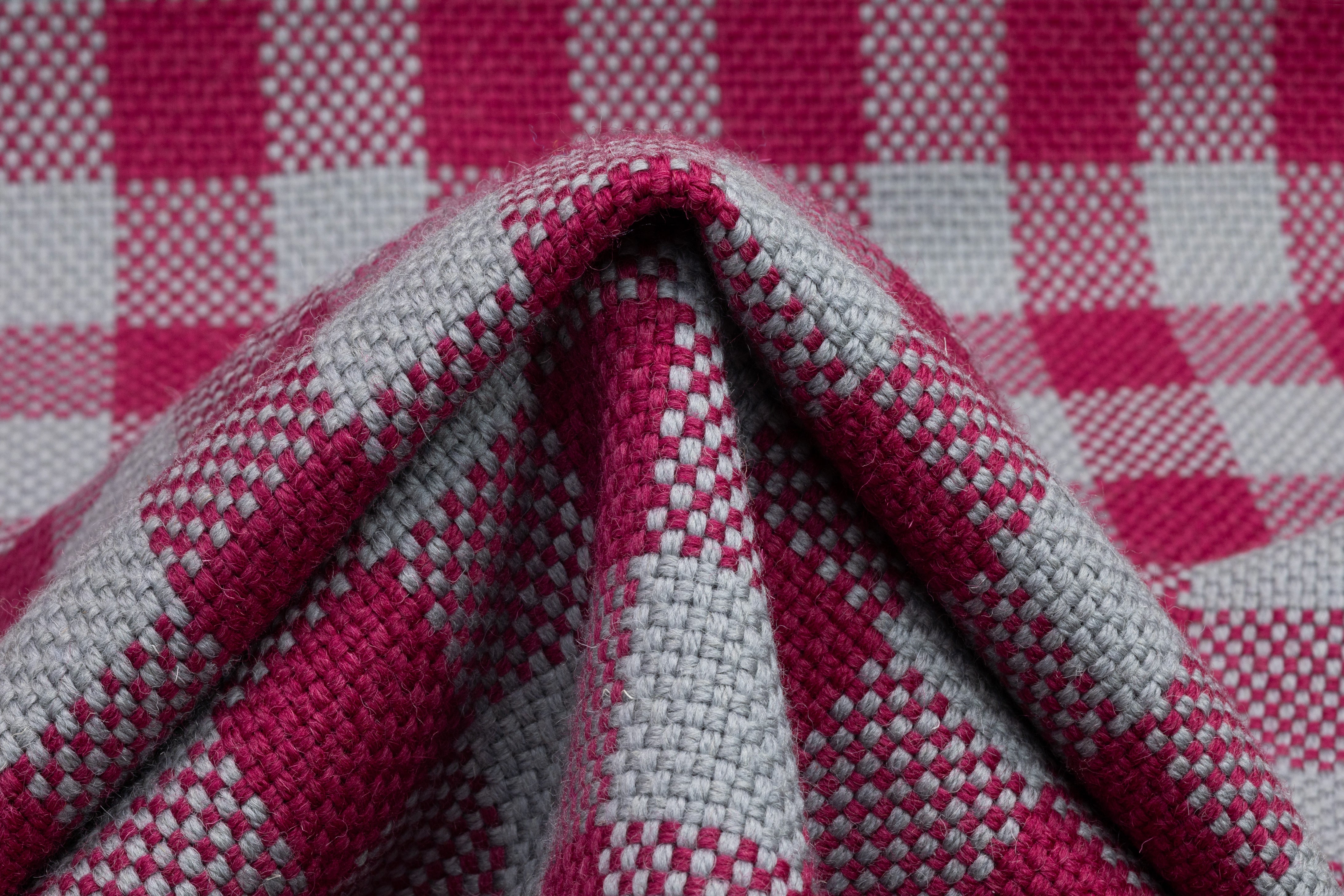 Checked Italian Wool Coating - Magenta / Gray