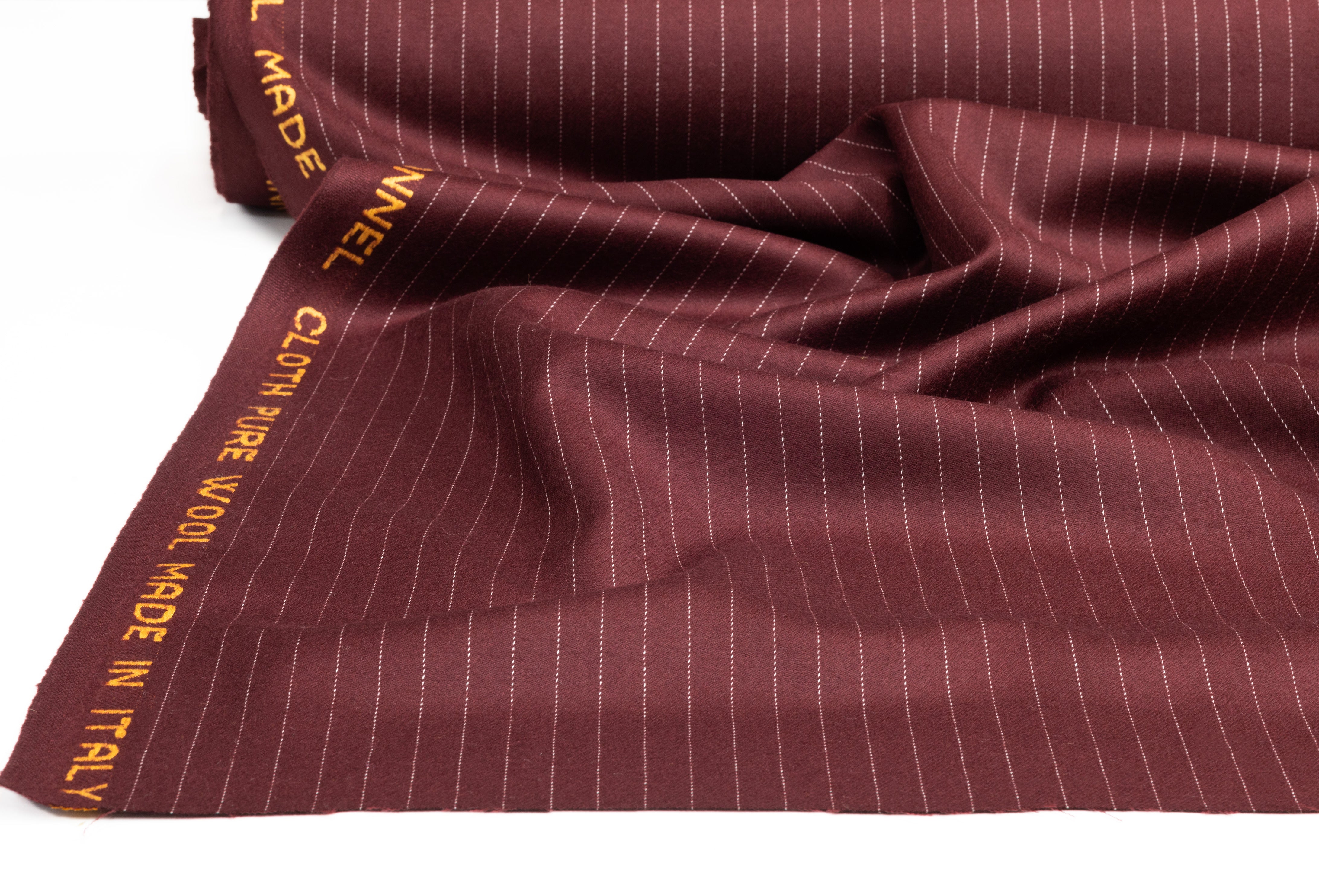 Striped Italian Wool Flannel Suiting - Burgundy