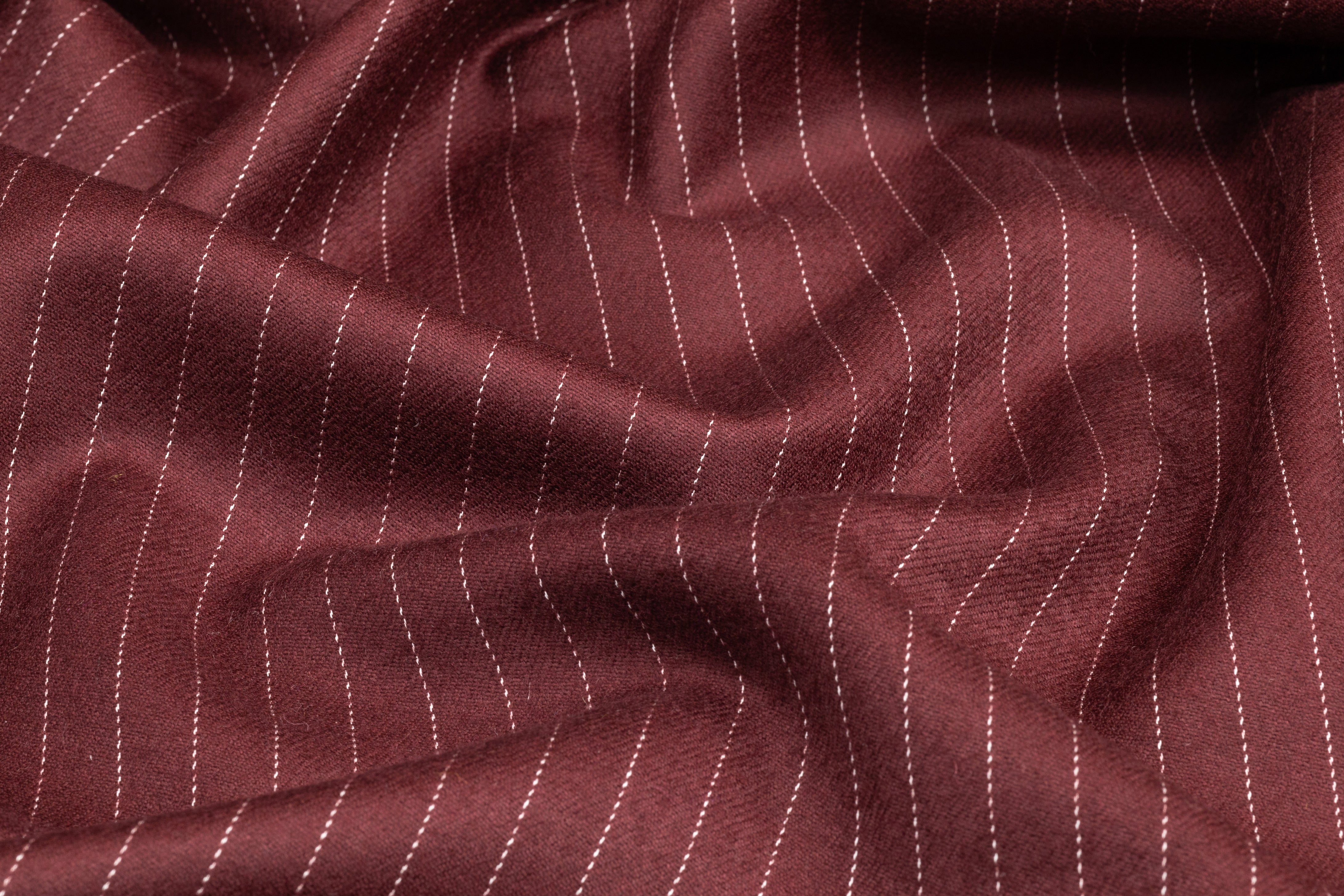 Striped Italian Wool Flannel Suiting - Burgundy