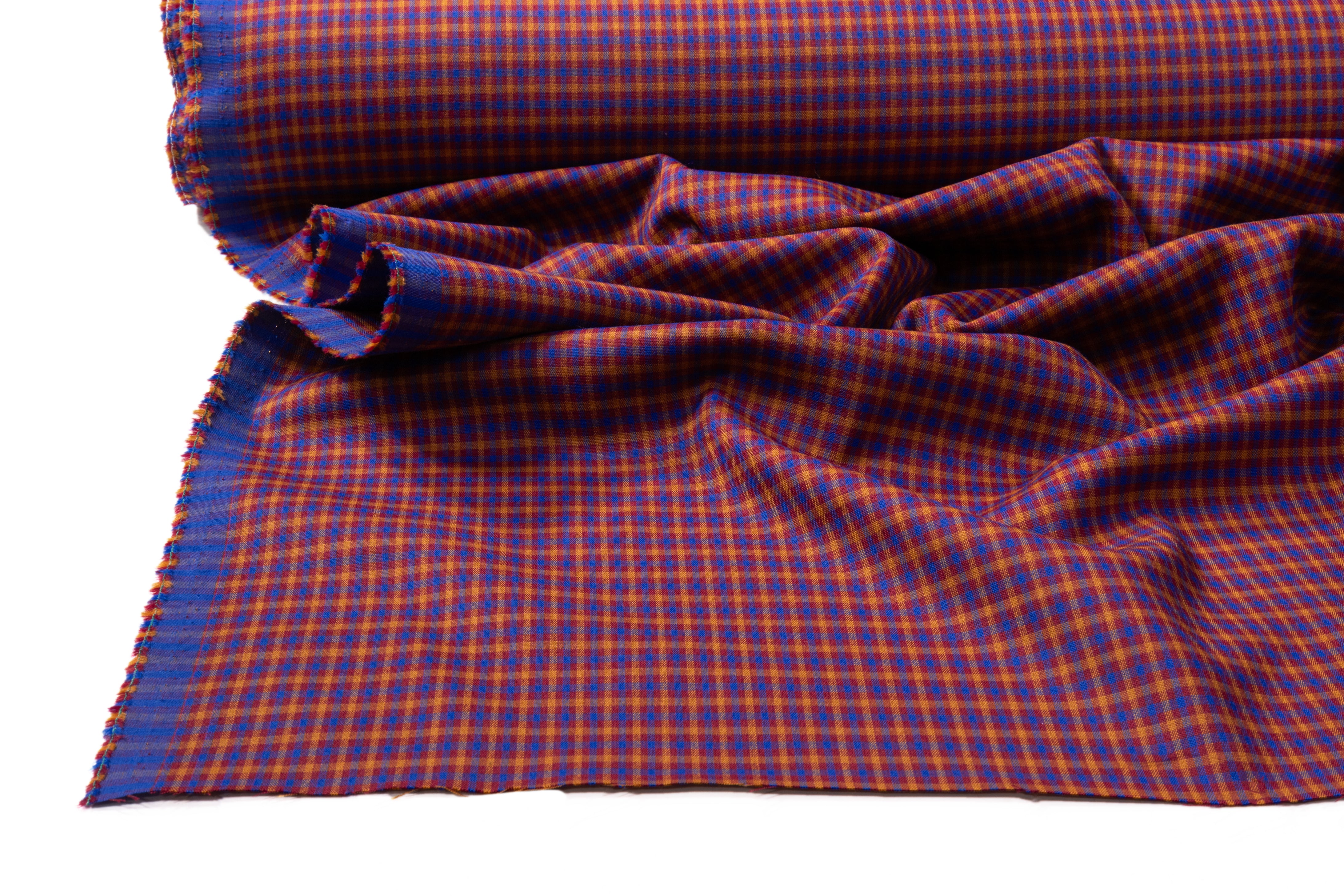 Checked Italian Poly Wool Blend - Burgundy / Blue / Rust