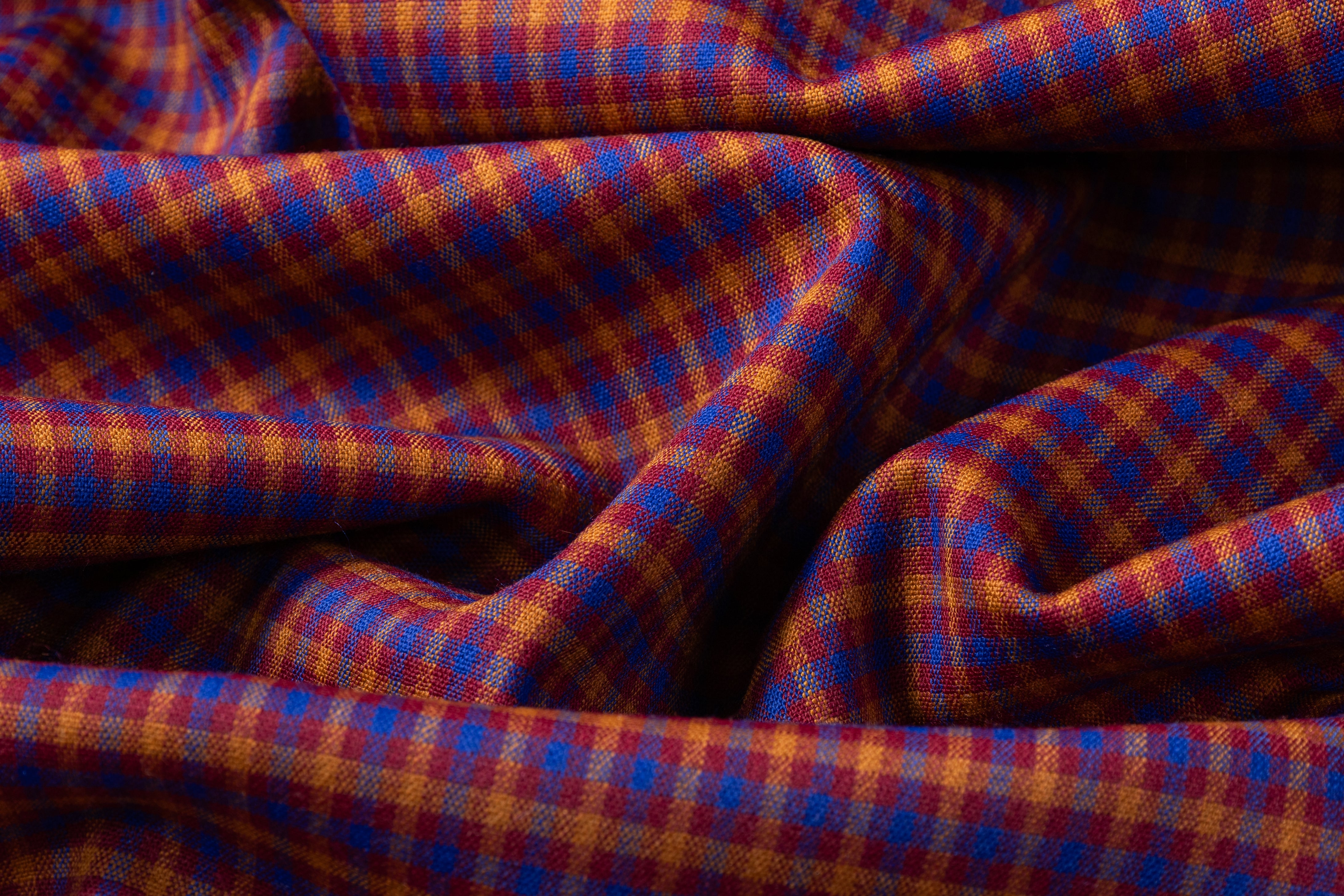 Checked Italian Poly Wool Blend - Burgundy / Blue / Rust