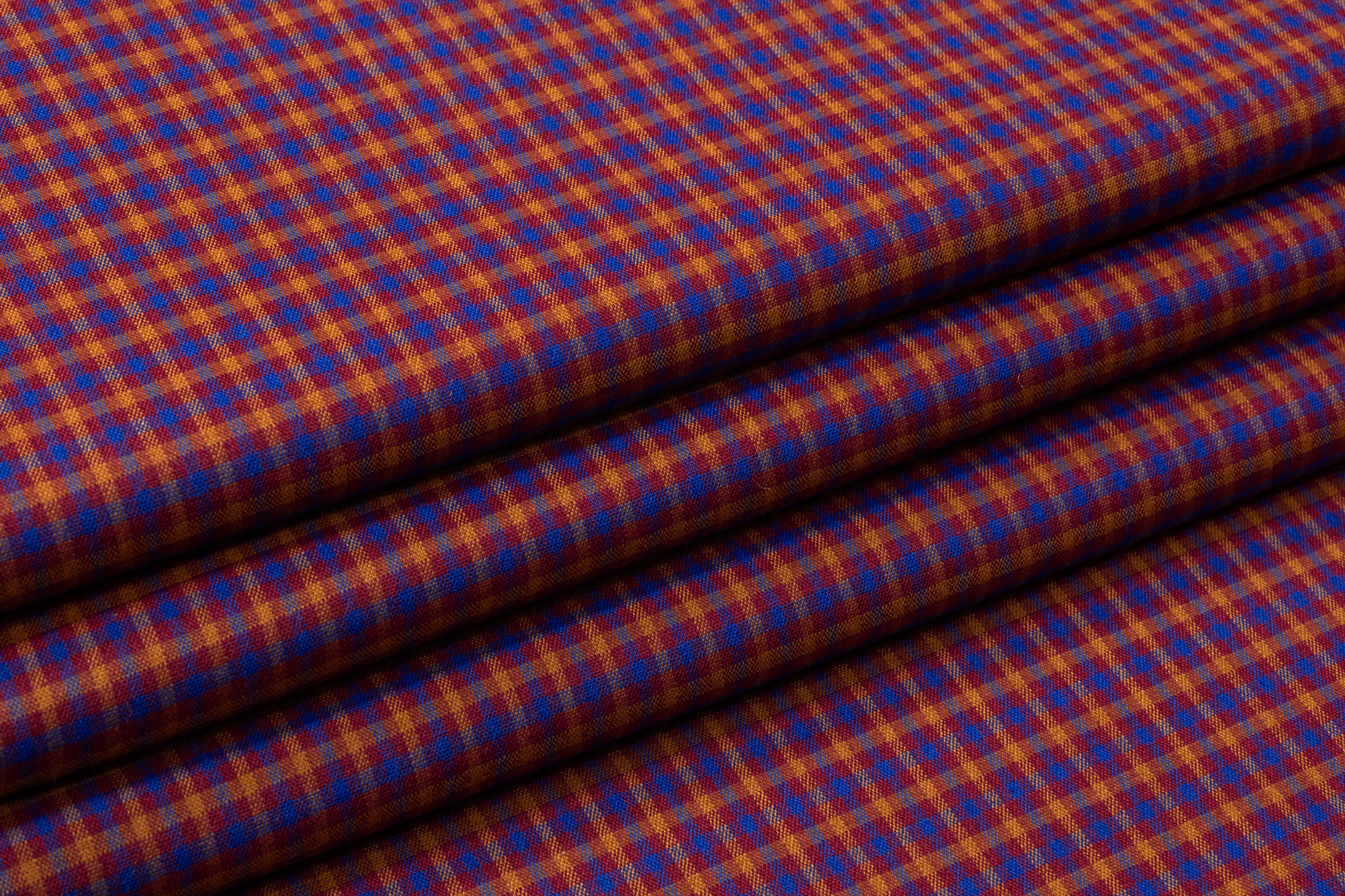 Checked Italian Poly Wool Blend - Burgundy / Blue / Rust