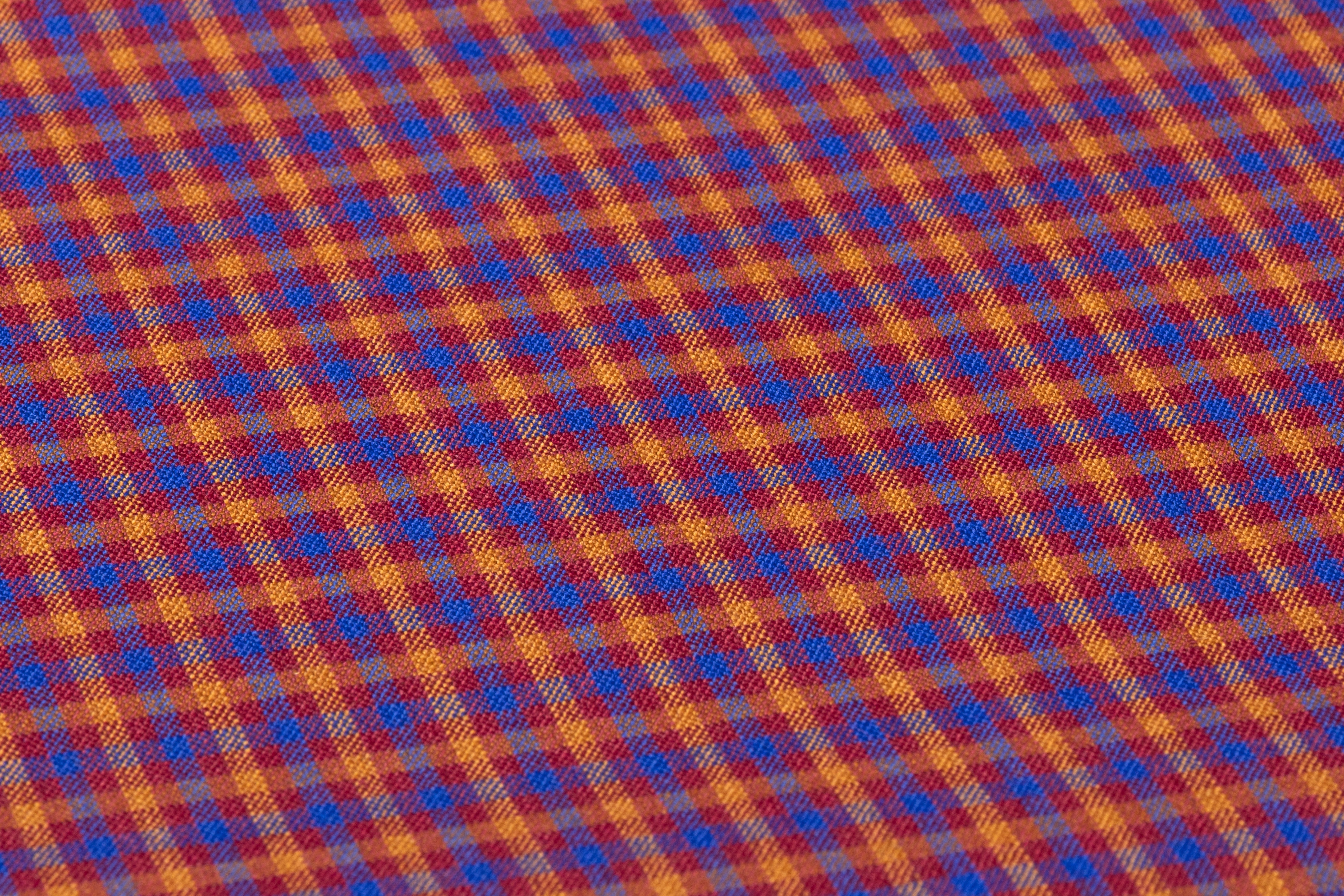 Checked Italian Poly Wool Blend - Burgundy / Blue / Rust