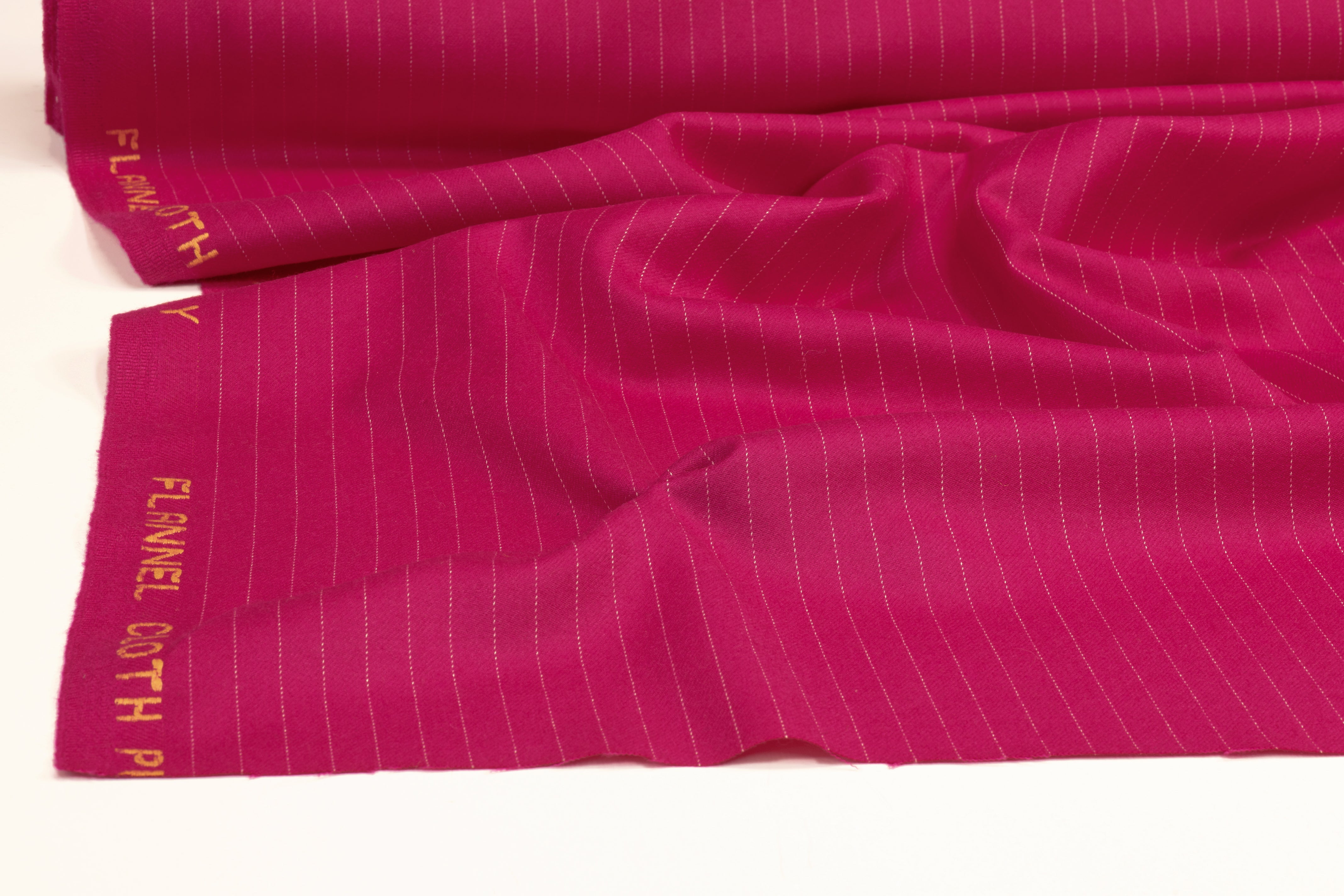 Striped Italian Wool Flannel Suiting - Magenta