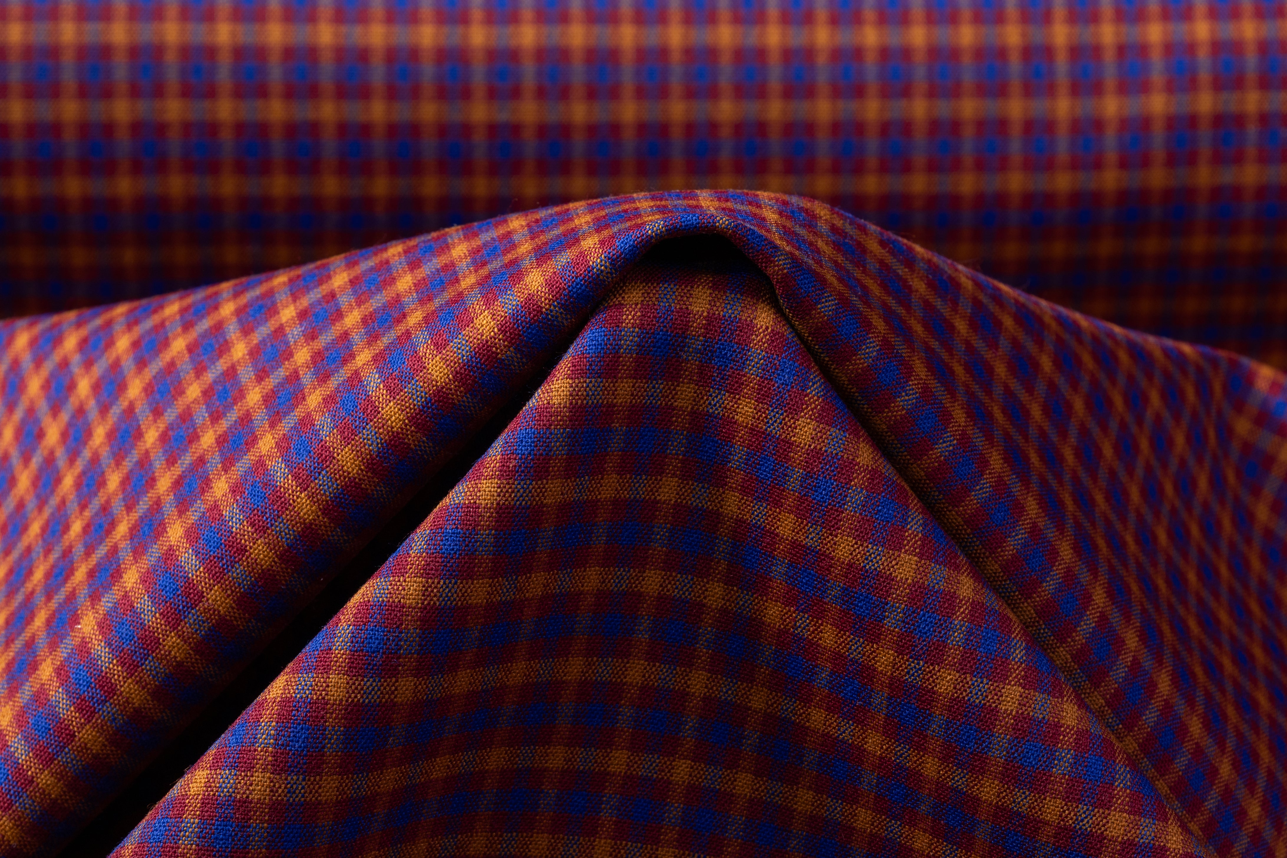 Checked Italian Poly Wool Blend - Burgundy / Blue / Rust