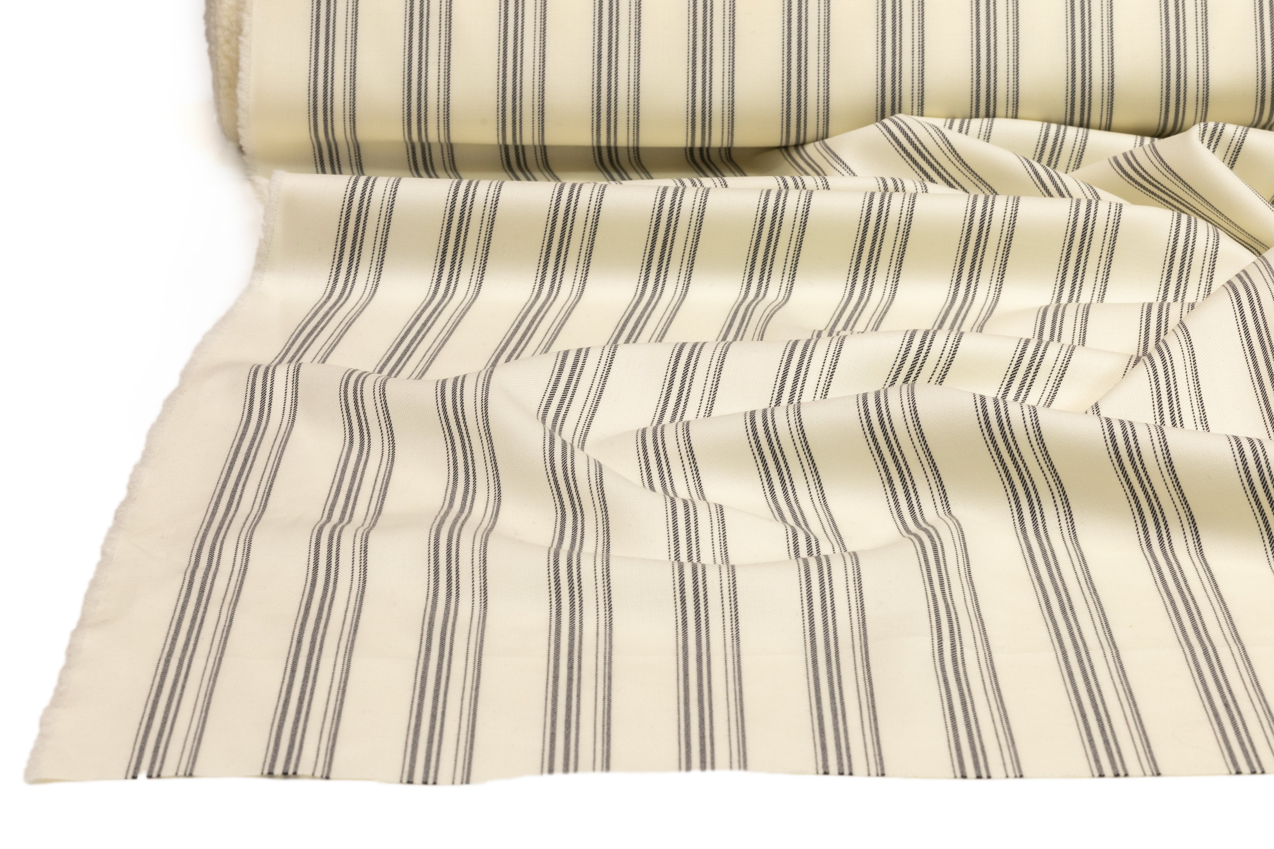 Striped Italian Wool Suiting - Ivory / Black