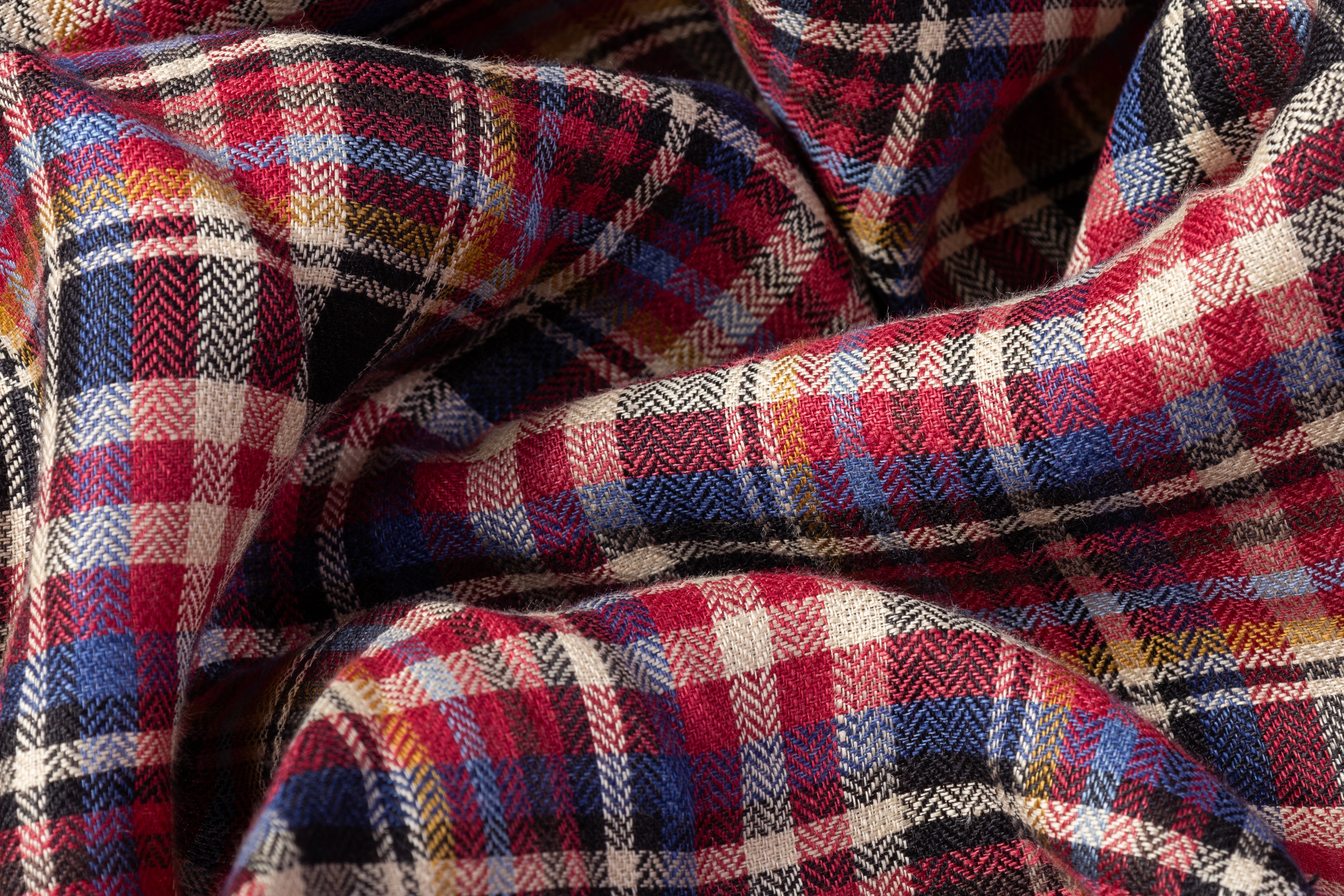 Checked Italian Herringbone Linen - Pink / Blue / Black / Off White