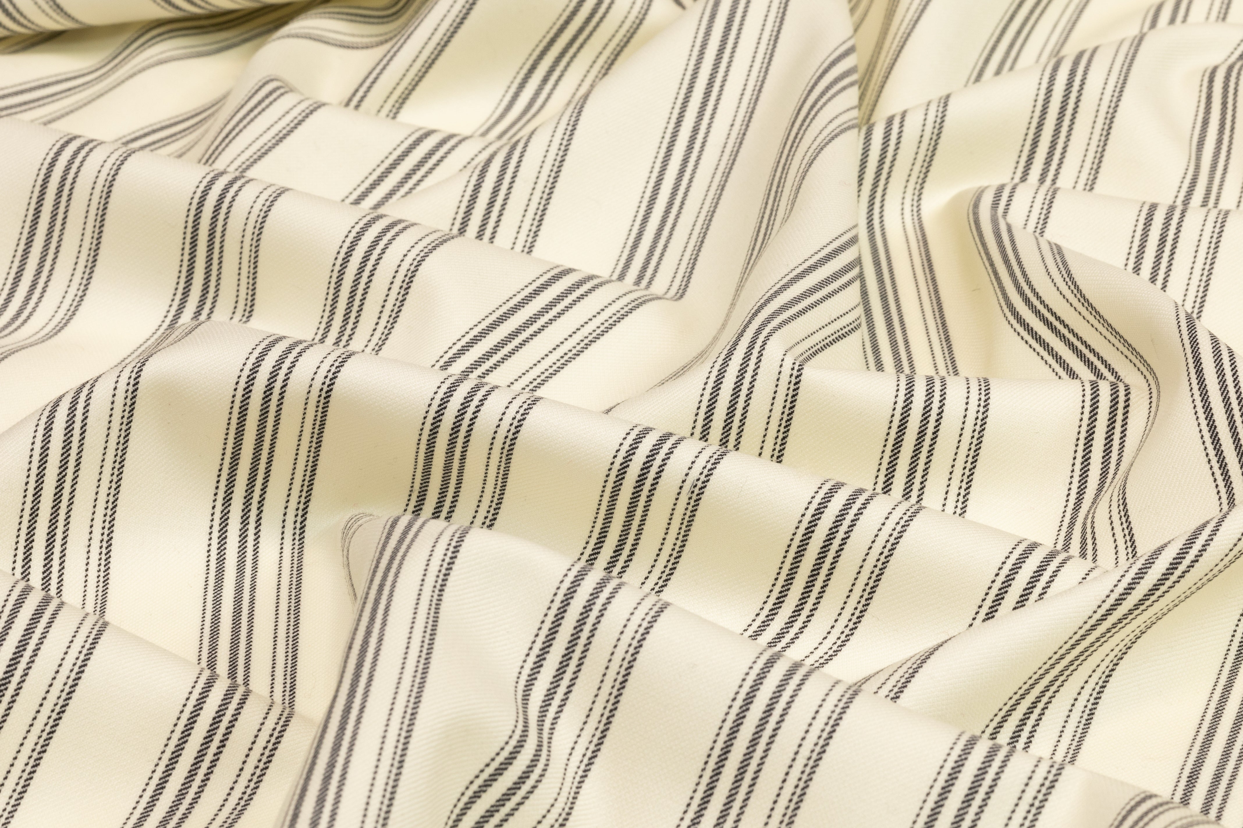 Striped Italian Wool Suiting - Ivory / Black