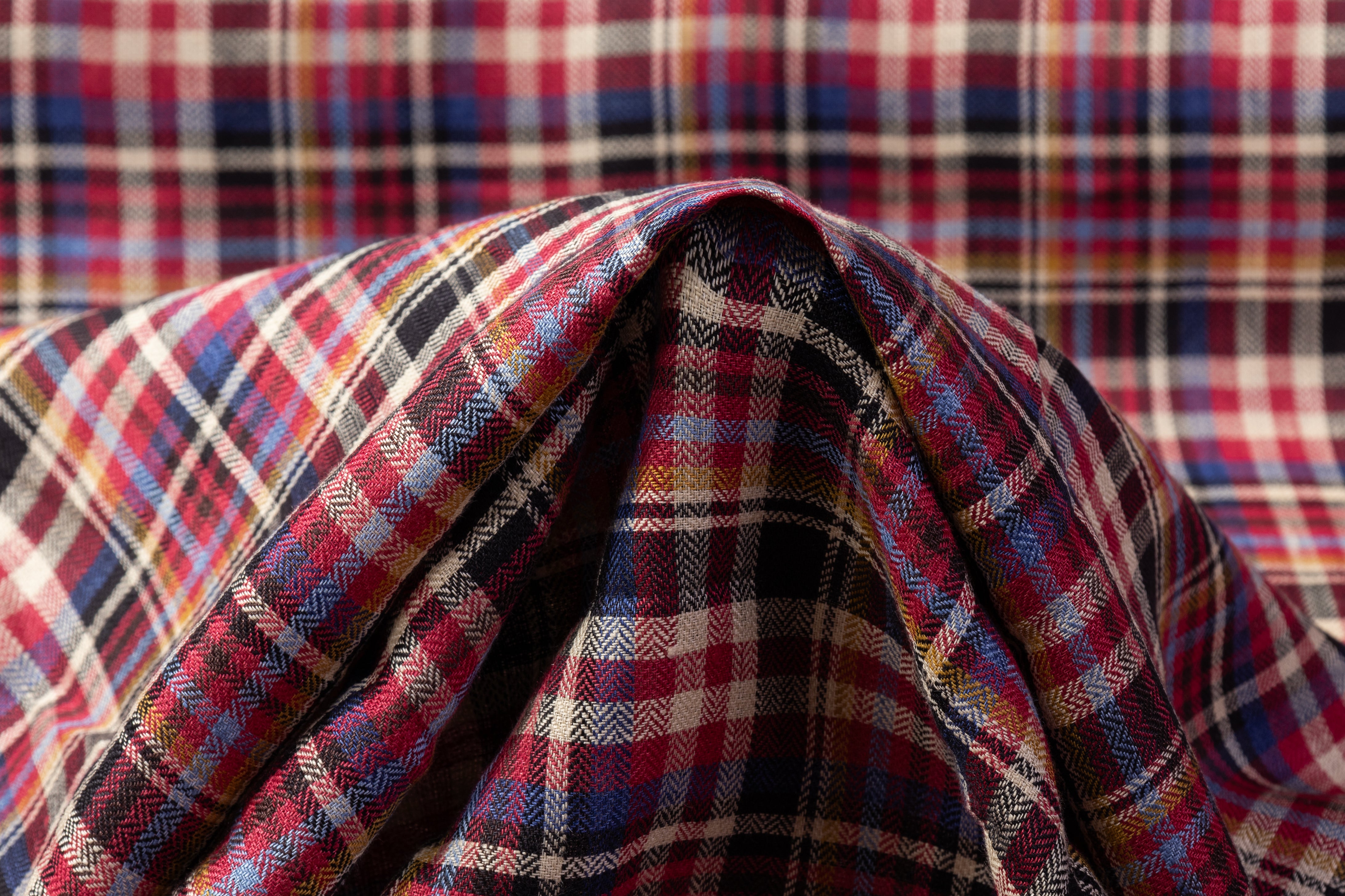 Checked Italian Herringbone Linen - Pink / Blue / Black / Off White