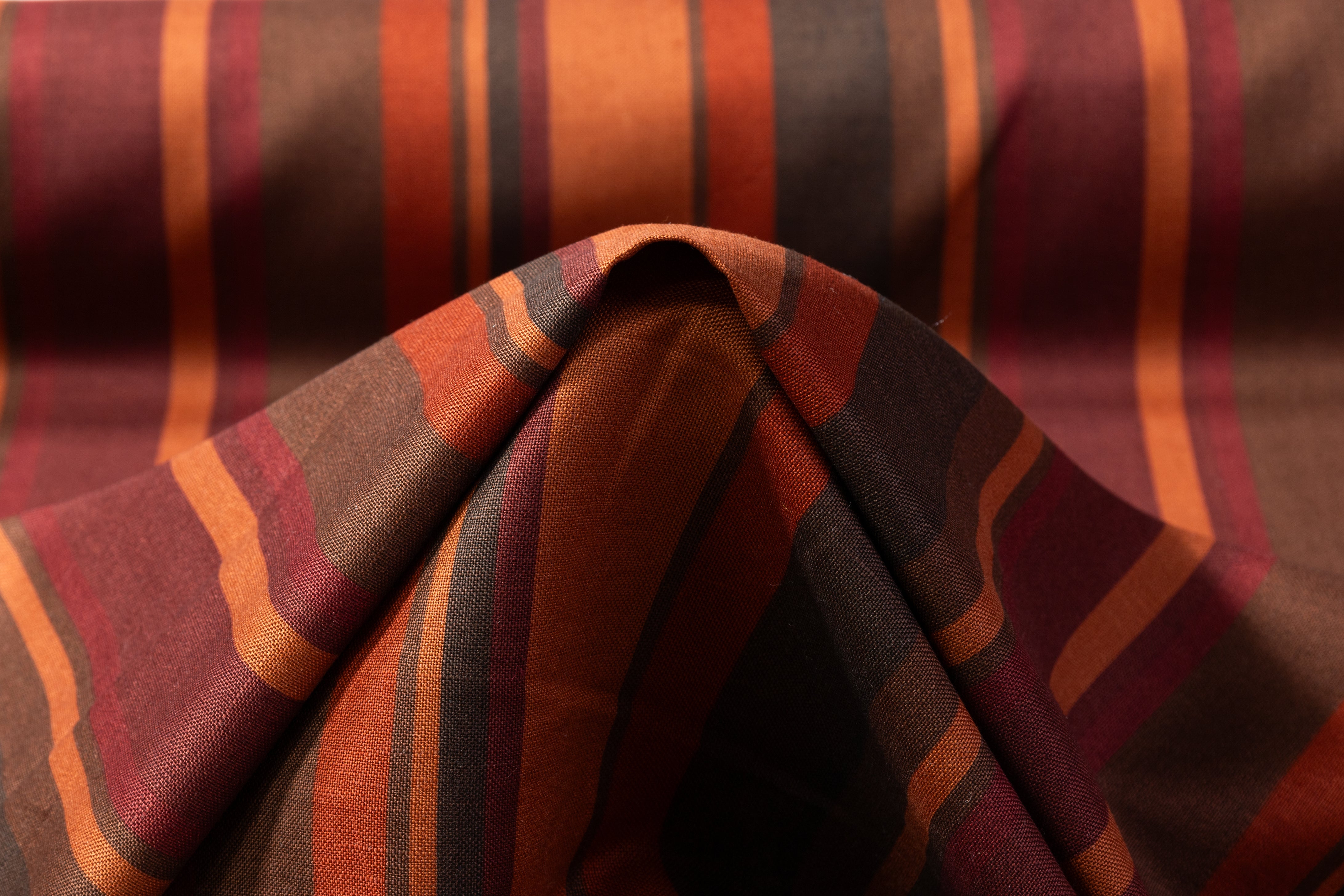 Striped Italian Linen Viscose Blend - Rust / Burgundy / Brown