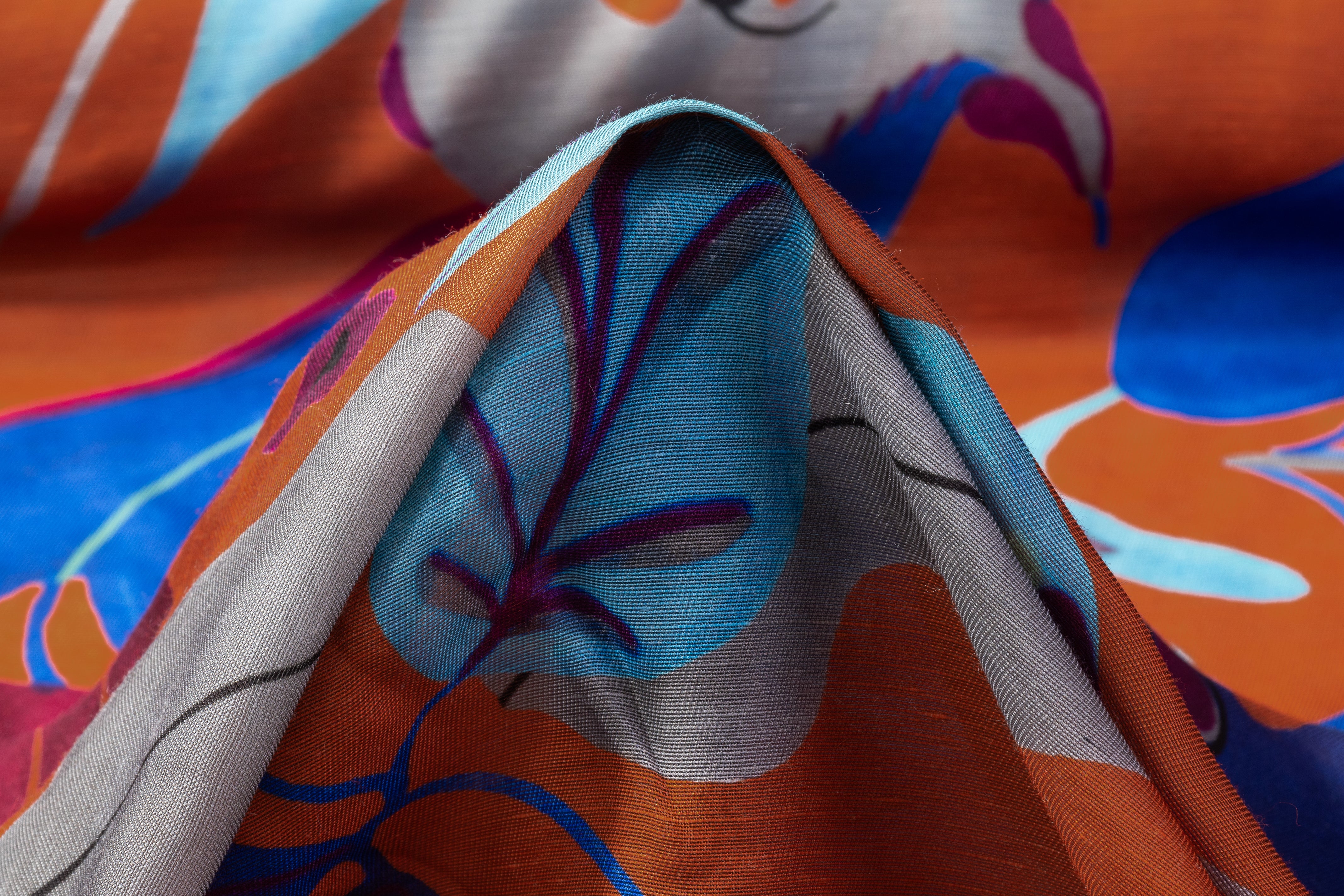 Floral Italian Silk Linen Blend - Rust / Blue / Gray / Burgundy