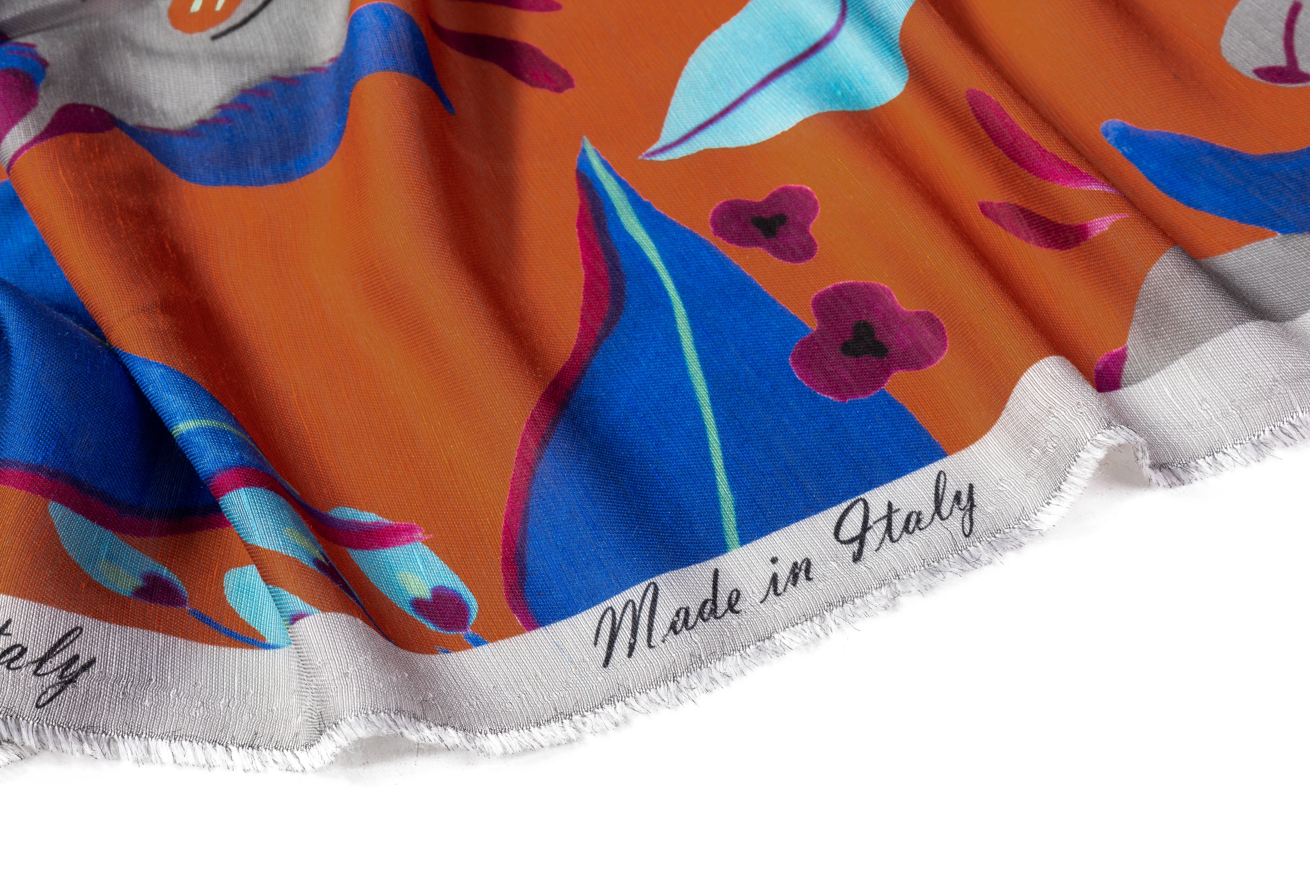 Floral Italian Silk Linen Blend - Rust / Blue / Gray / Burgundy