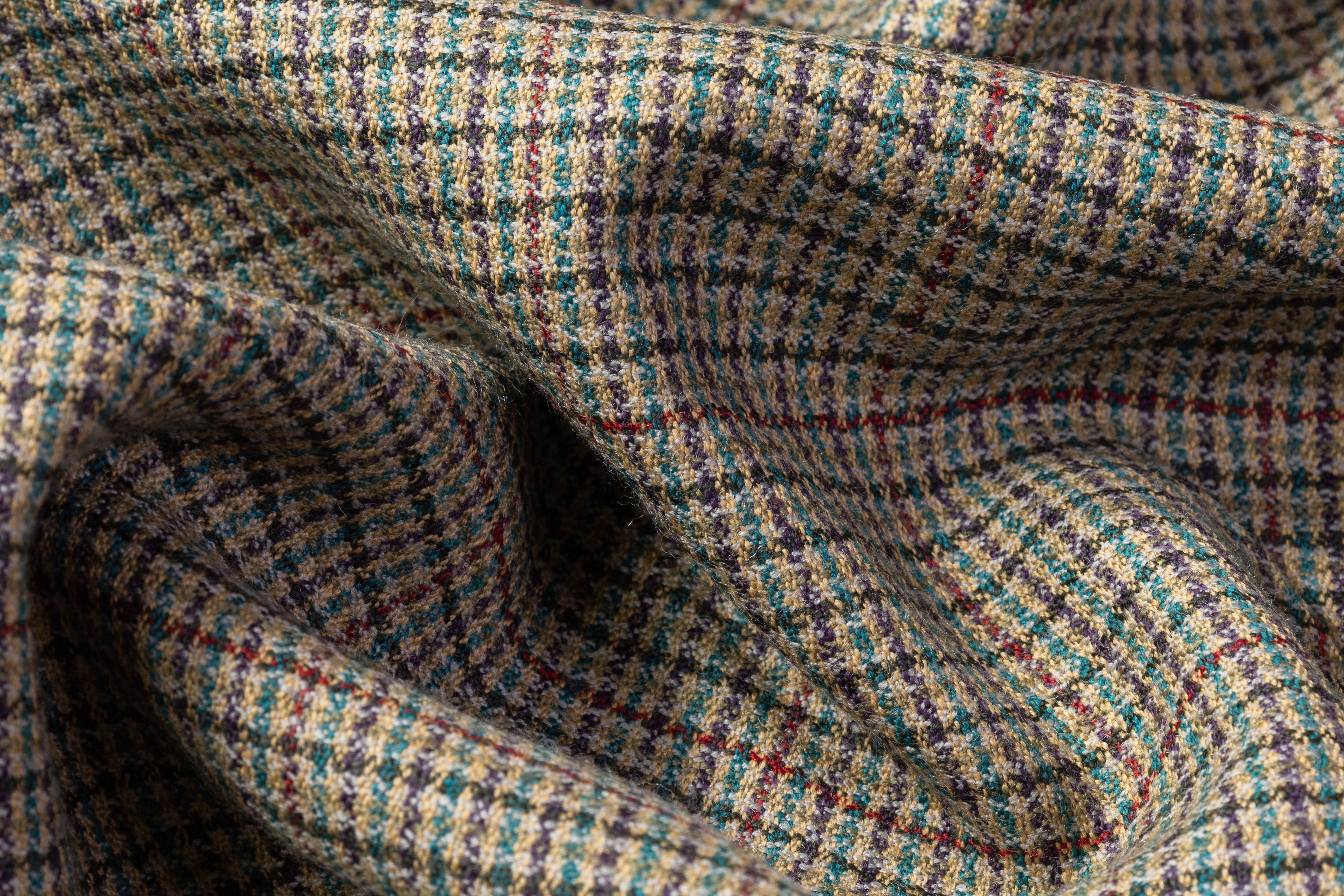 Ferla - Checked Italian Wool Suiting - Taupe / Teal / Burgundy