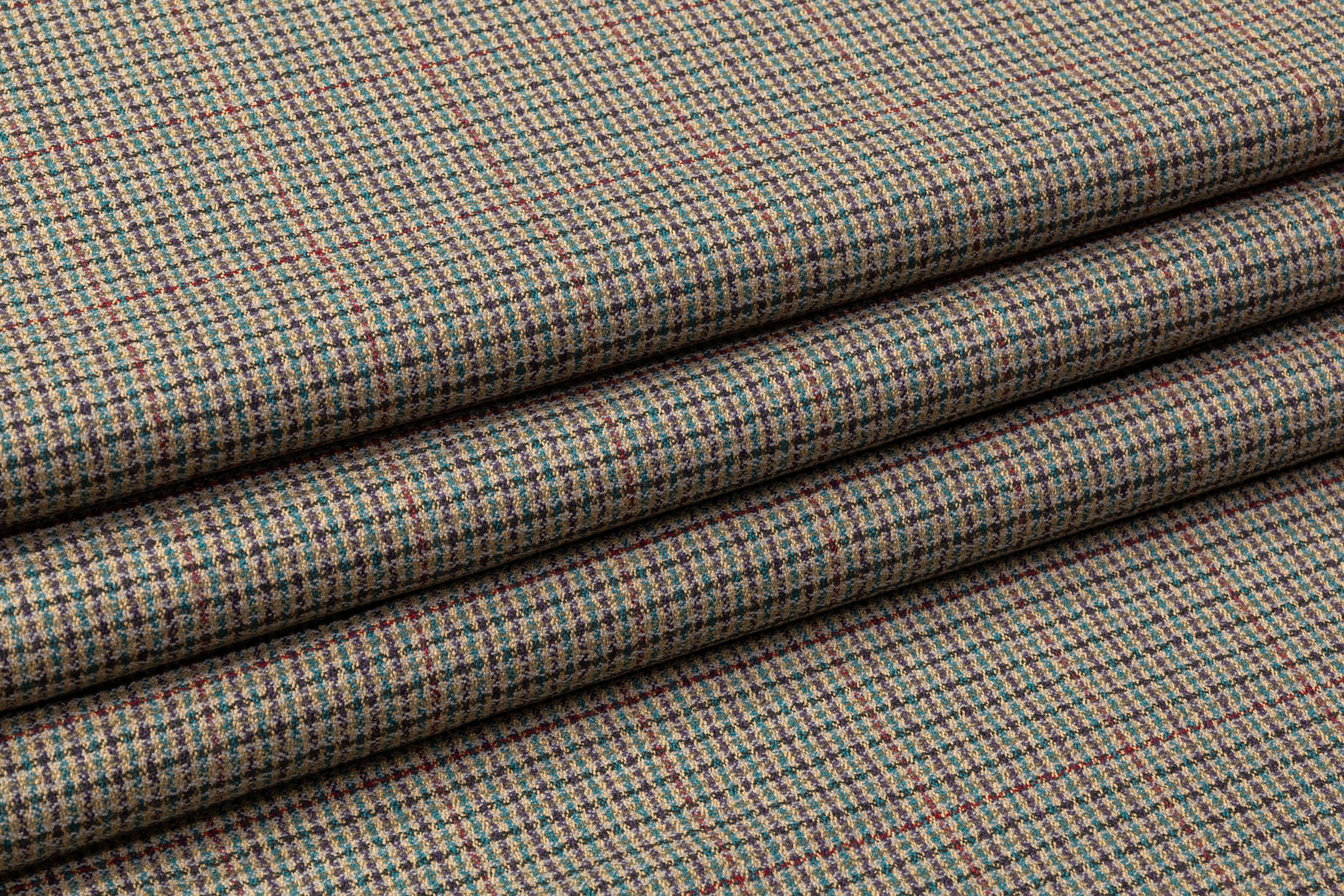 Ferla - Checked Italian Wool Suiting - Taupe / Teal / Burgundy