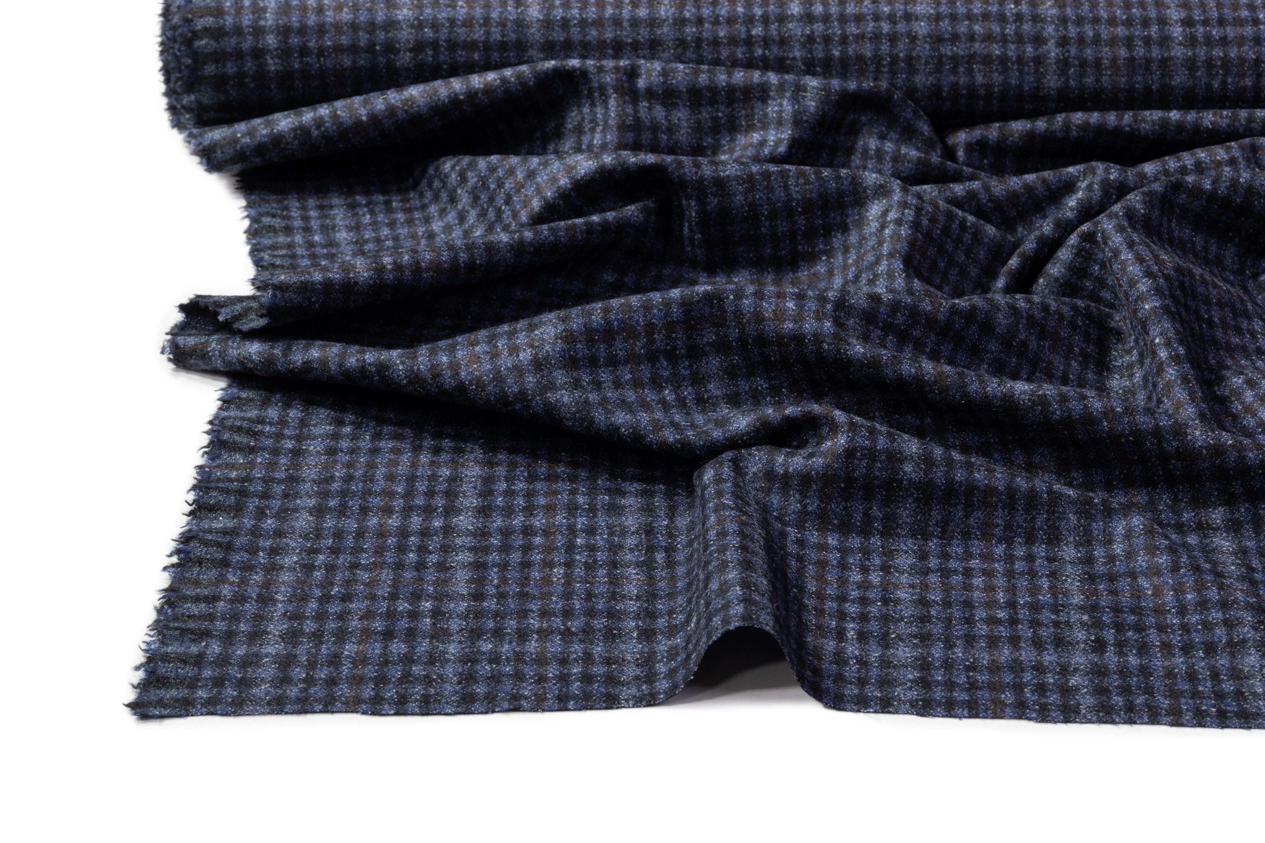 Checked Italian Wool Blend Suiting - Blue / Brown