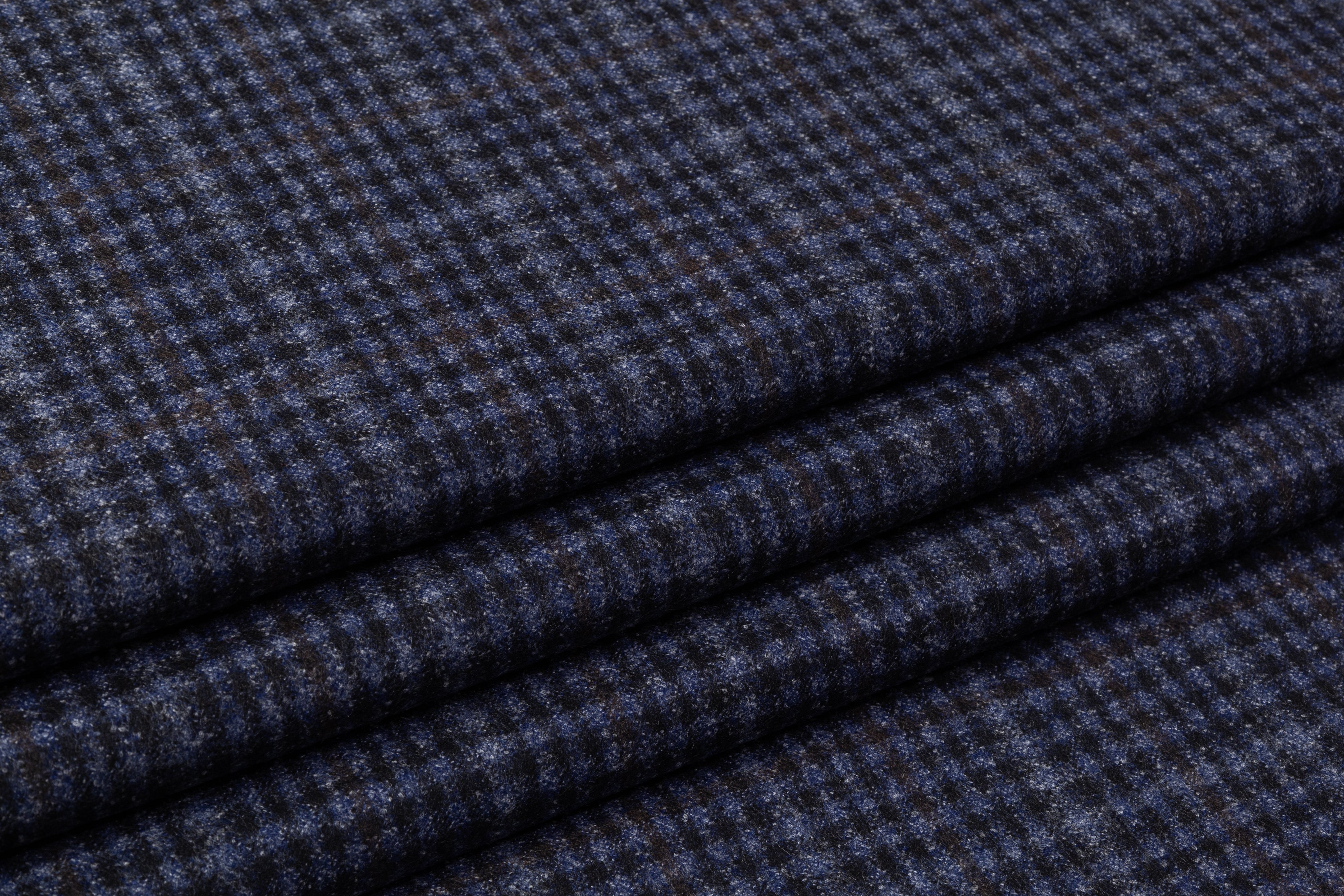 Checked Italian Wool Blend Suiting - Blue / Brown